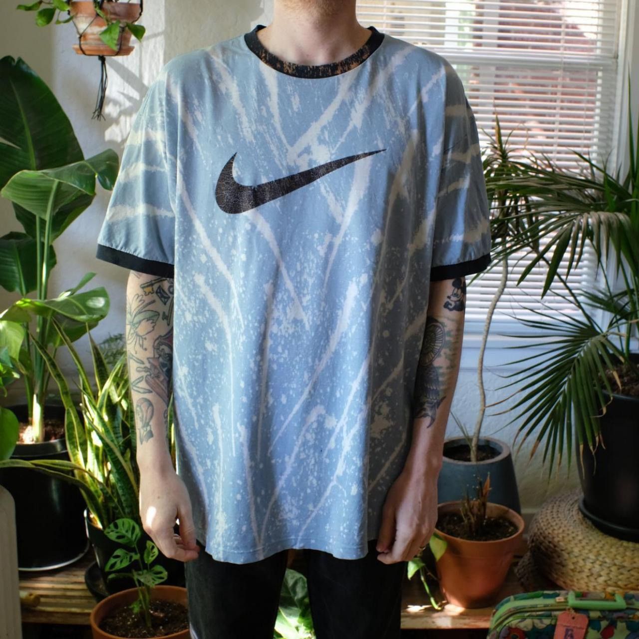Nike Y2K Bleached Big Swoosh Ringer Nike Tee, Made in USA | Grailed
