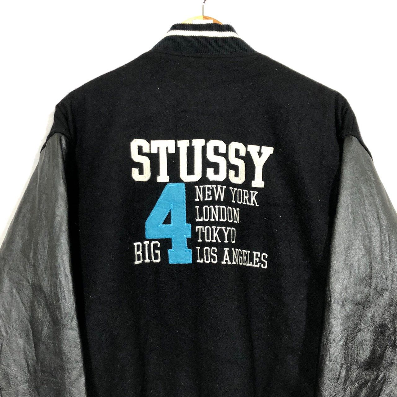 Stussy × Vintage Vintage Stussy Big 4 Leather Wool Jacket NY