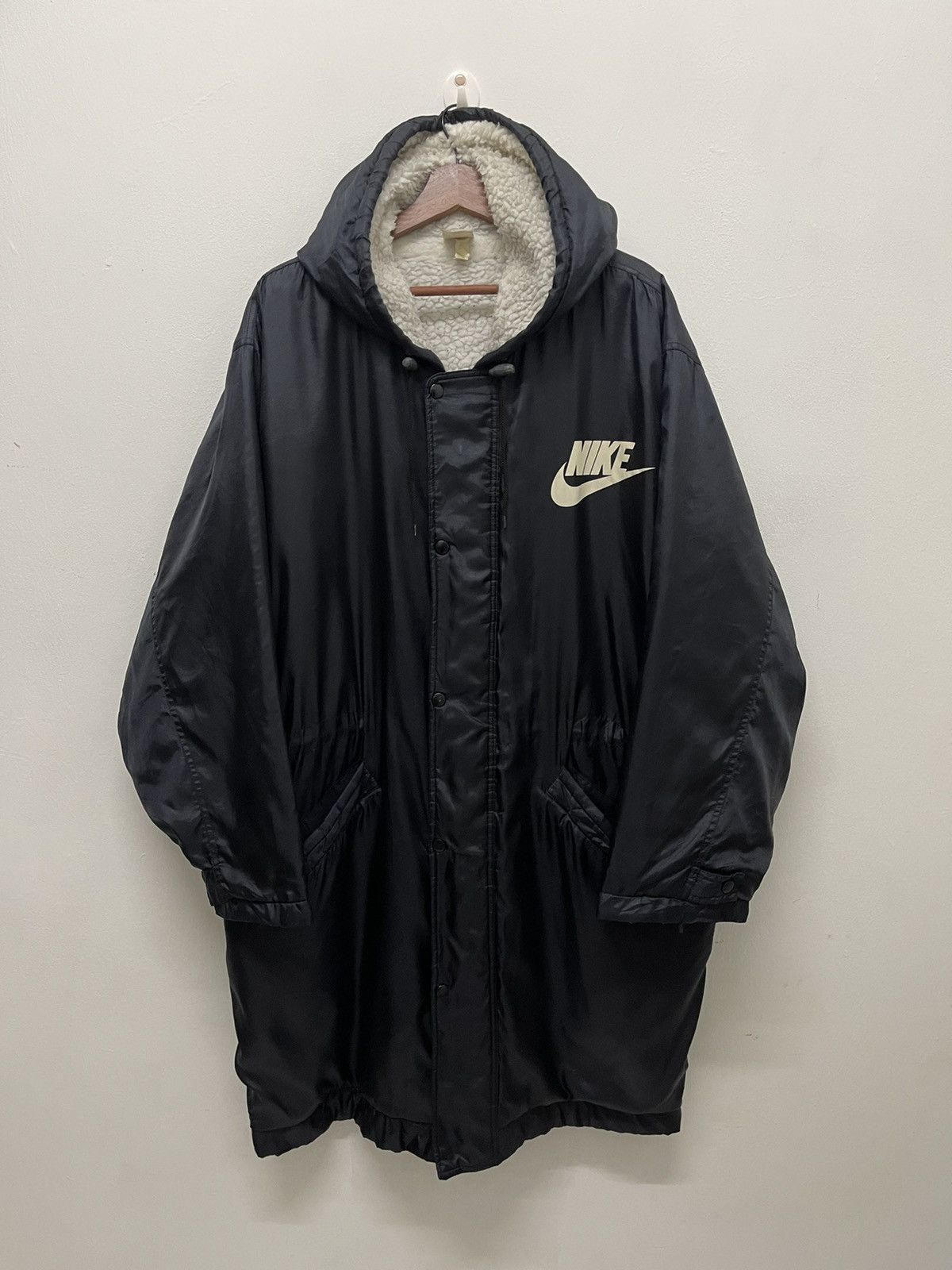 Nike Vintage 90’s NIKE Swoosh Shearling Long Jacket Hoodies Size US L / EU 52-54 / 3 - 6 Thumbnail