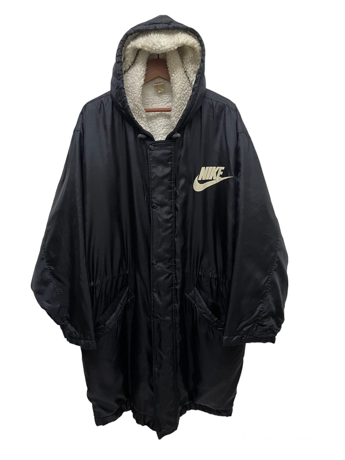 Nike Vintage 90’s NIKE Swoosh Shearling Long Jacket Hoodies Size US L / EU 52-54 / 3 - 2 Thumbnail