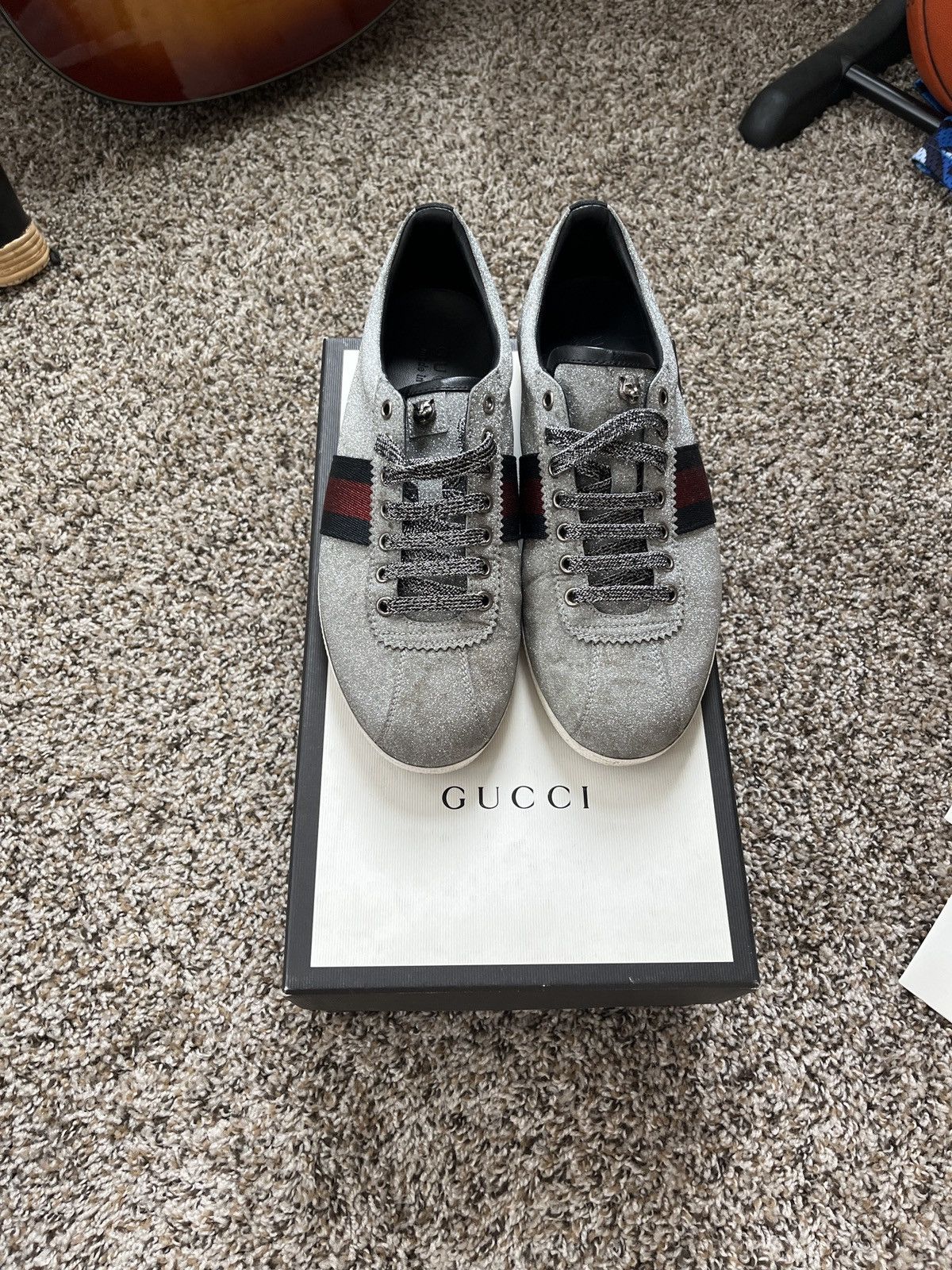 Gucci silver sneaker glitter studs