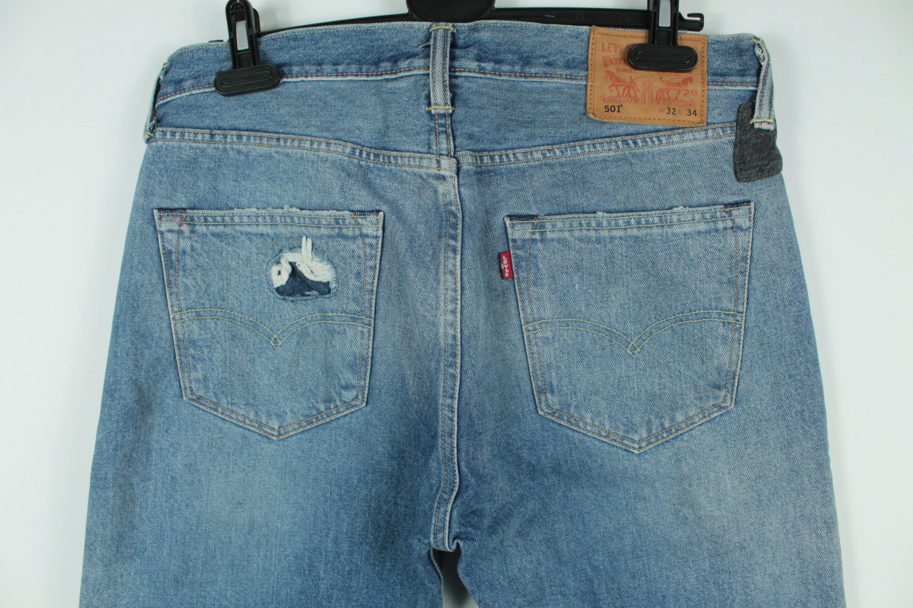 Levi's Levi's 501 Original Fit Distressed Blue Denim Straight Jeans Size US 32 / EU 48 - 6 Thumbnail
