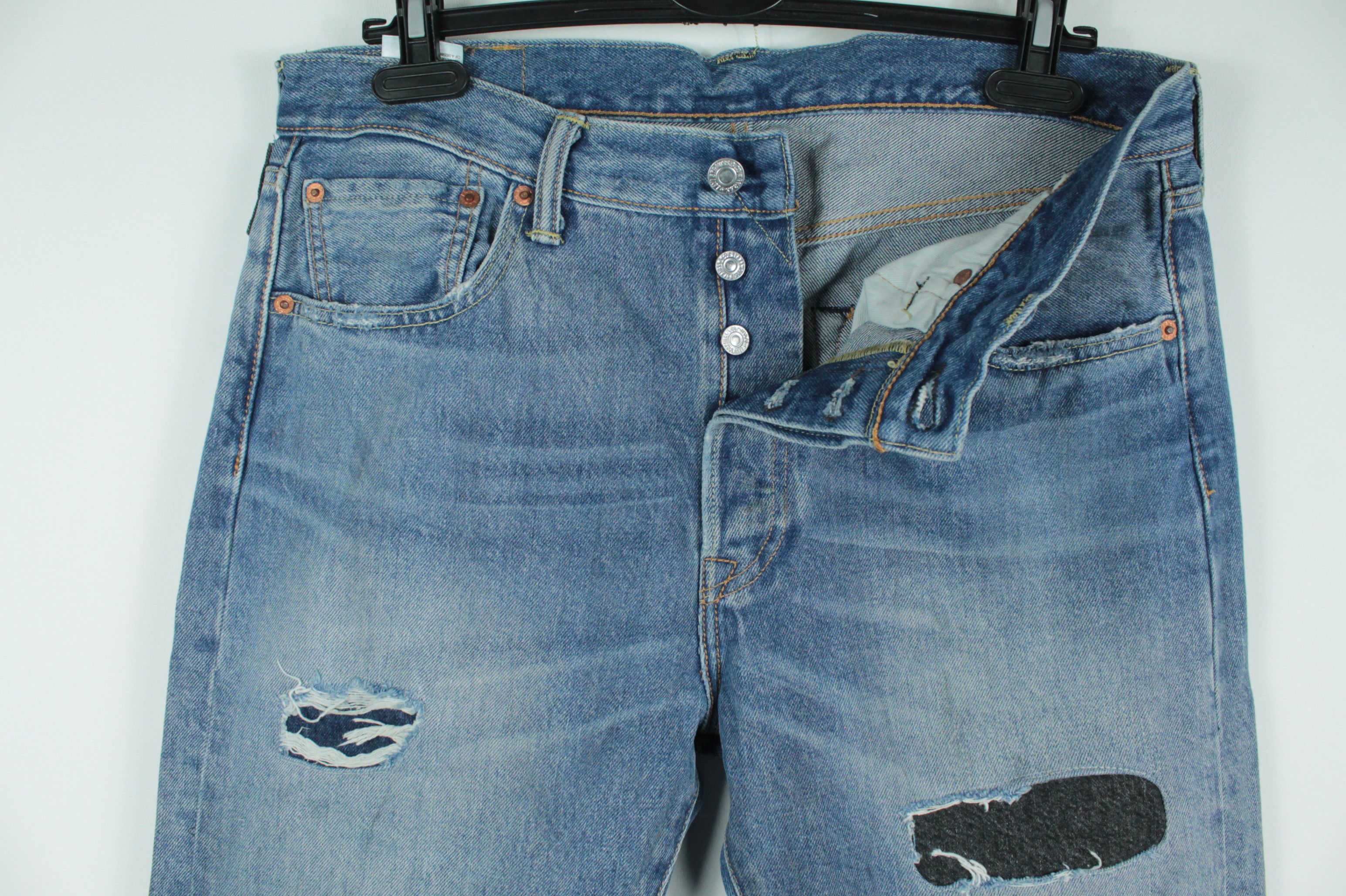 Levi's Levi's 501 Original Fit Distressed Blue Denim Straight Jeans Size US 32 / EU 48 - 4 Thumbnail