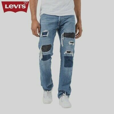Levi's Levi's 501 Original Fit Distressed Blue Denim Straight Jeans Size US 32 / EU 48 - 1 Thumbnail
