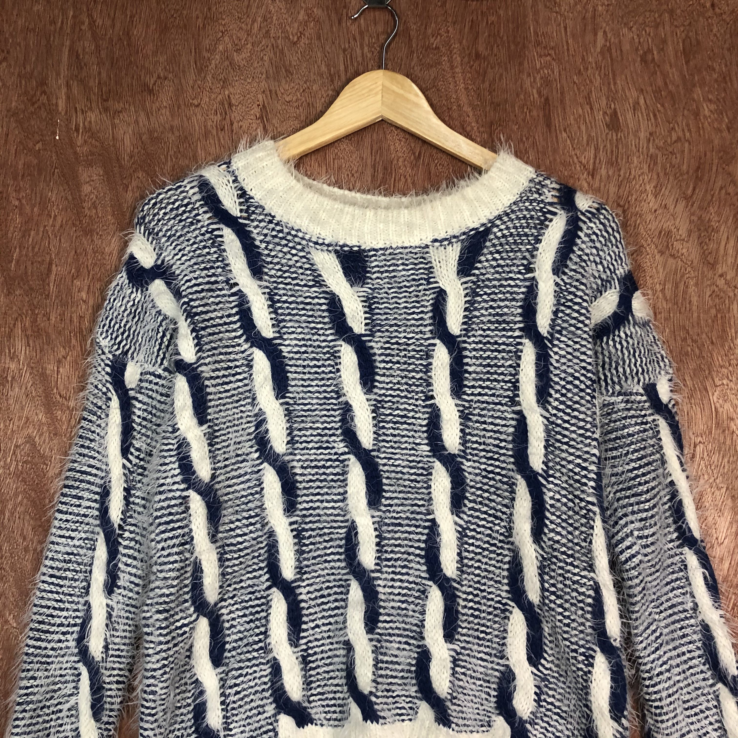 Homespun Knitwear DLL Deco White Purple Mohair shag shaggy fur KNitwear #c540 Size M / US 6-8 / IT 42-44 - 8 Thumbnail