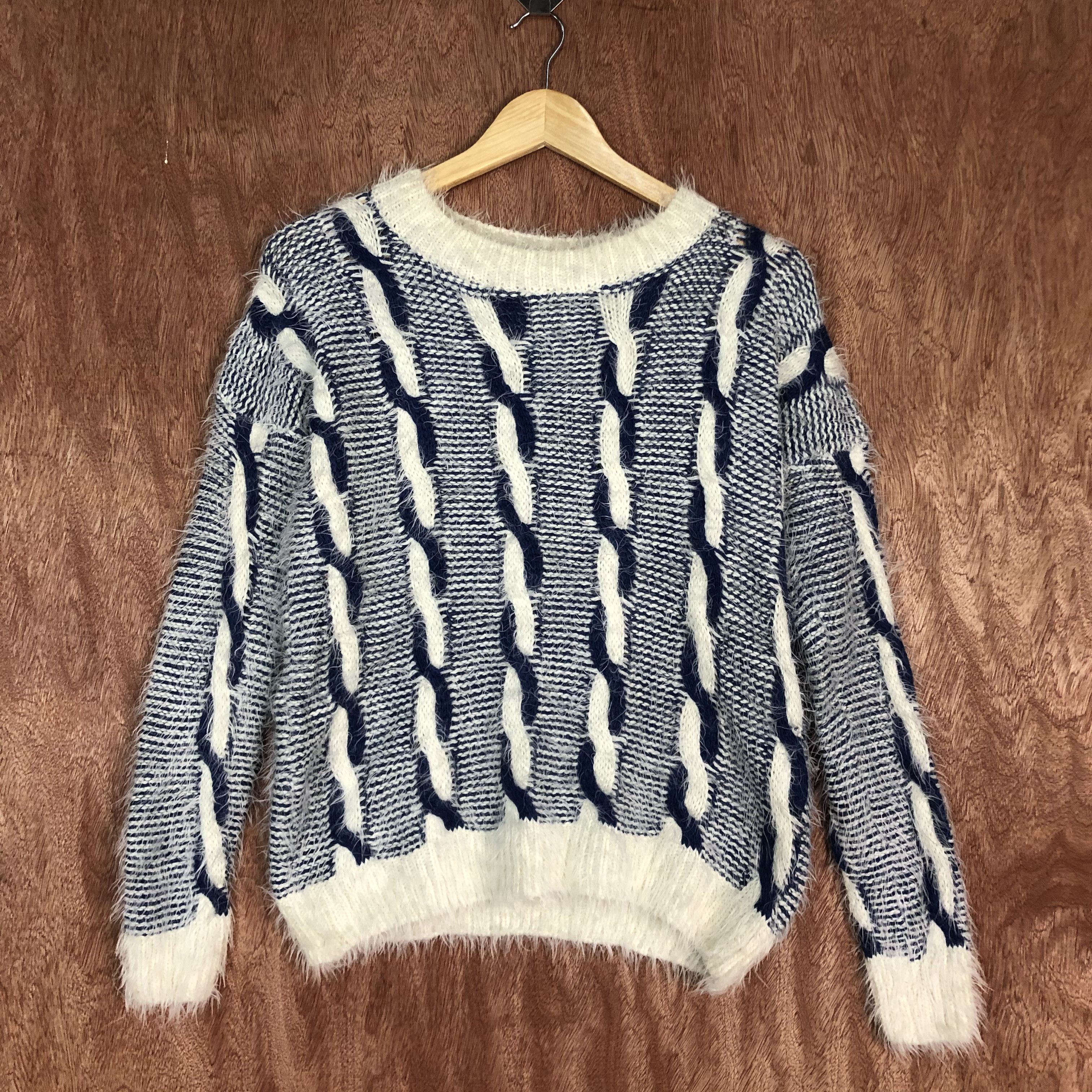 Homespun Knitwear DLL Deco White Purple Mohair shag shaggy fur KNitwear #c540 Size M / US 6-8 / IT 42-44 - 1 Thumbnail