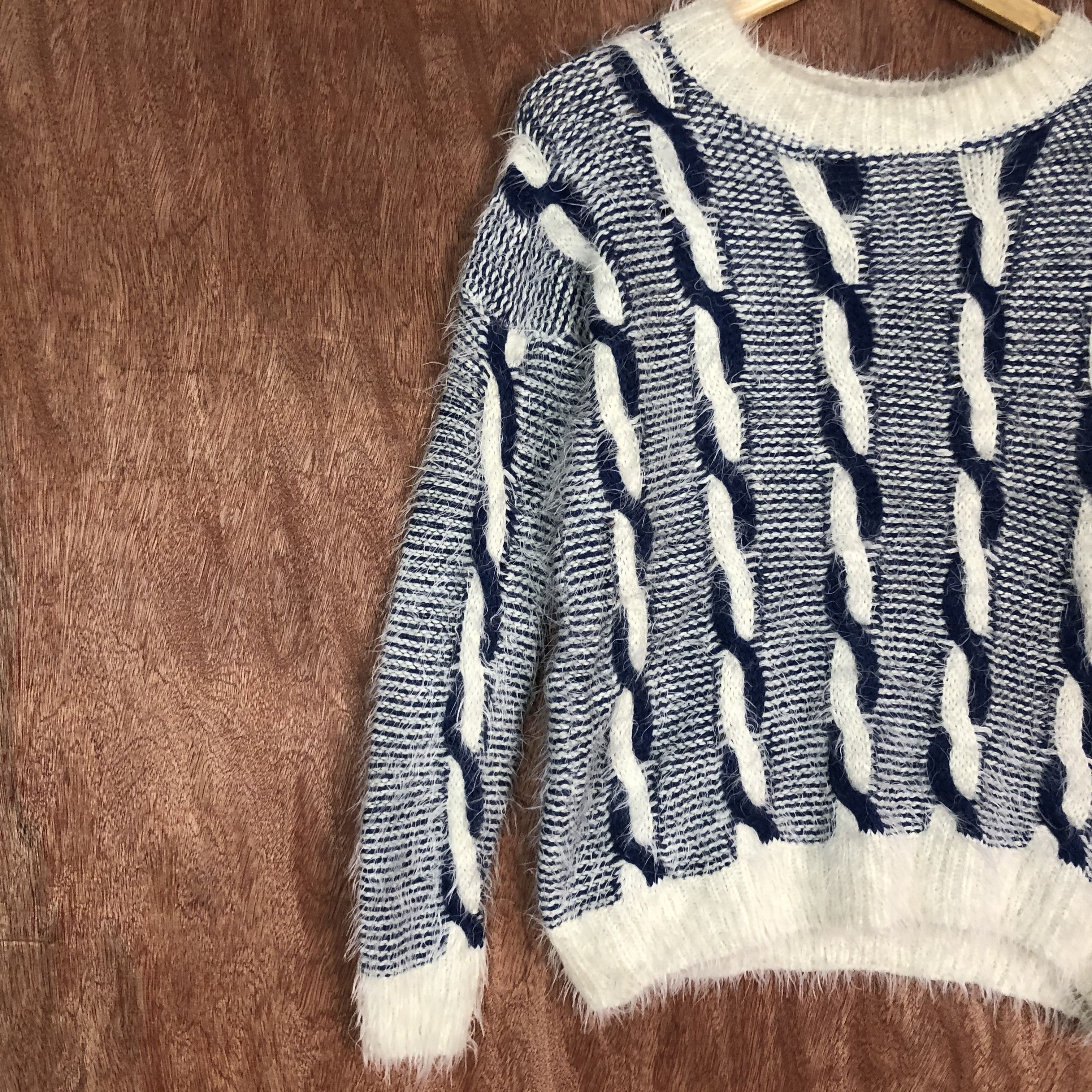 Homespun Knitwear DLL Deco White Purple Mohair shag shaggy fur KNitwear #c540 Size M / US 6-8 / IT 42-44 - 7 Thumbnail