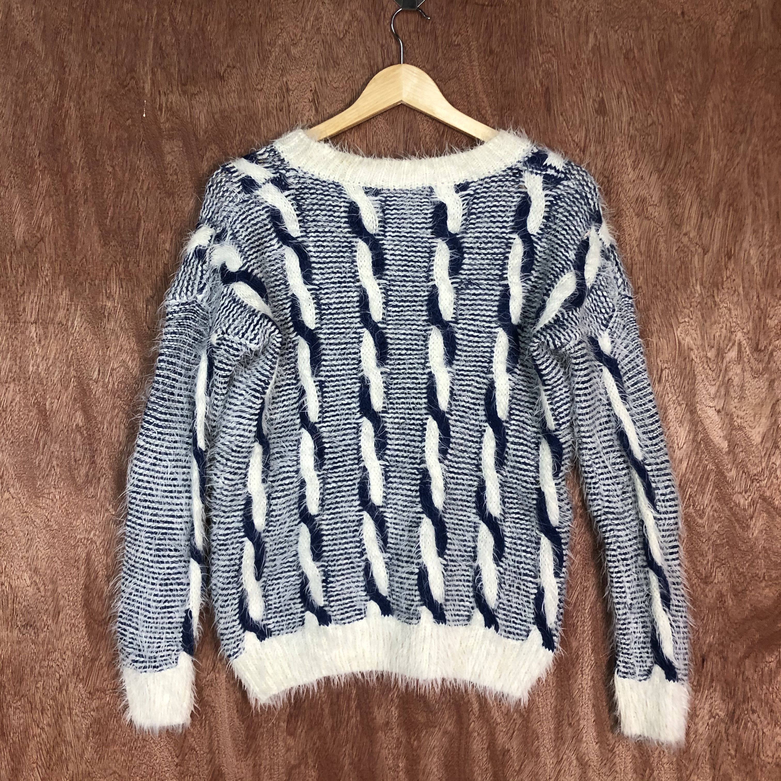 Homespun Knitwear DLL Deco White Purple Mohair shag shaggy fur KNitwear #c540 Size M / US 6-8 / IT 42-44 - 9 Thumbnail