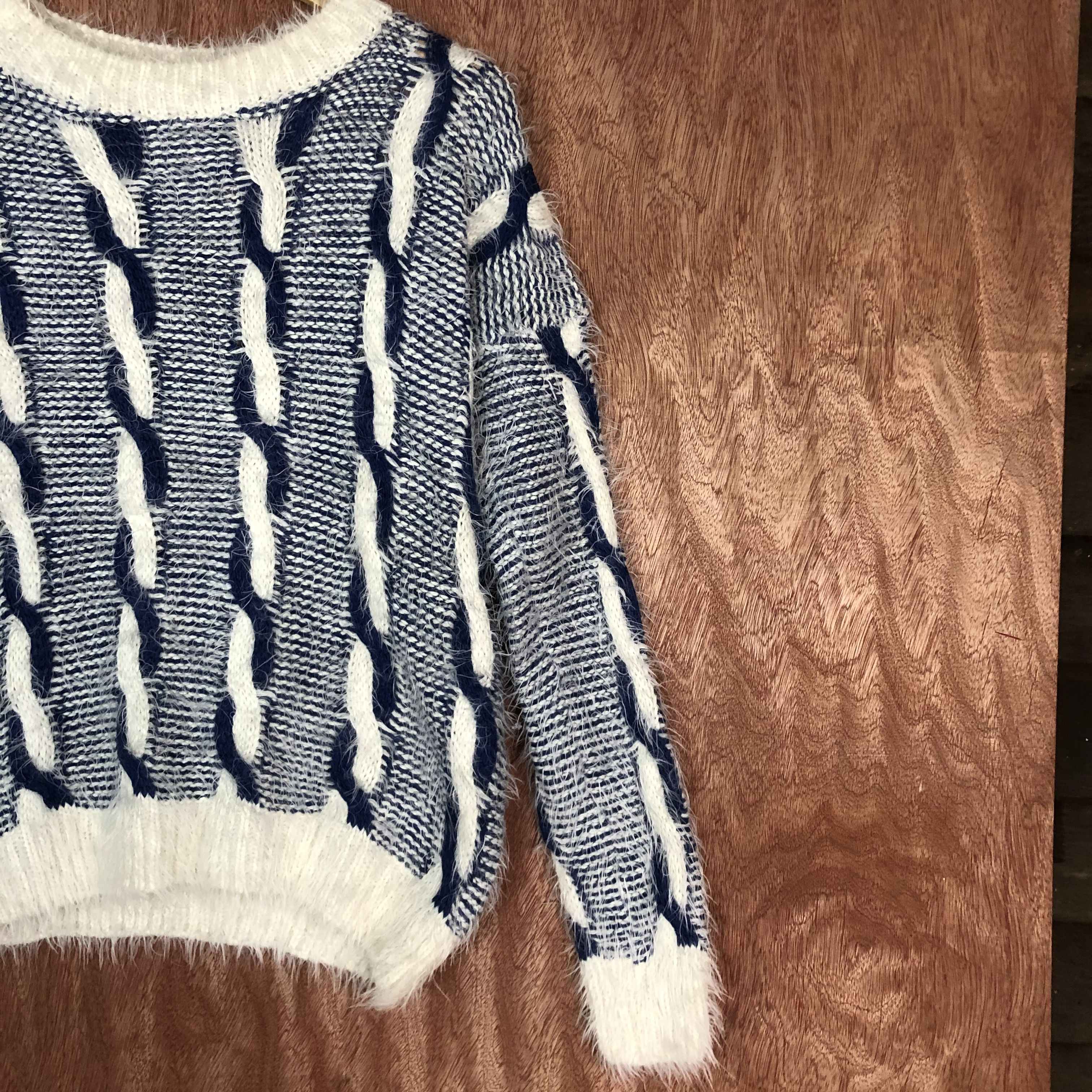 Homespun Knitwear DLL Deco White Purple Mohair shag shaggy fur KNitwear #c540 Size M / US 6-8 / IT 42-44 - 5 Thumbnail
