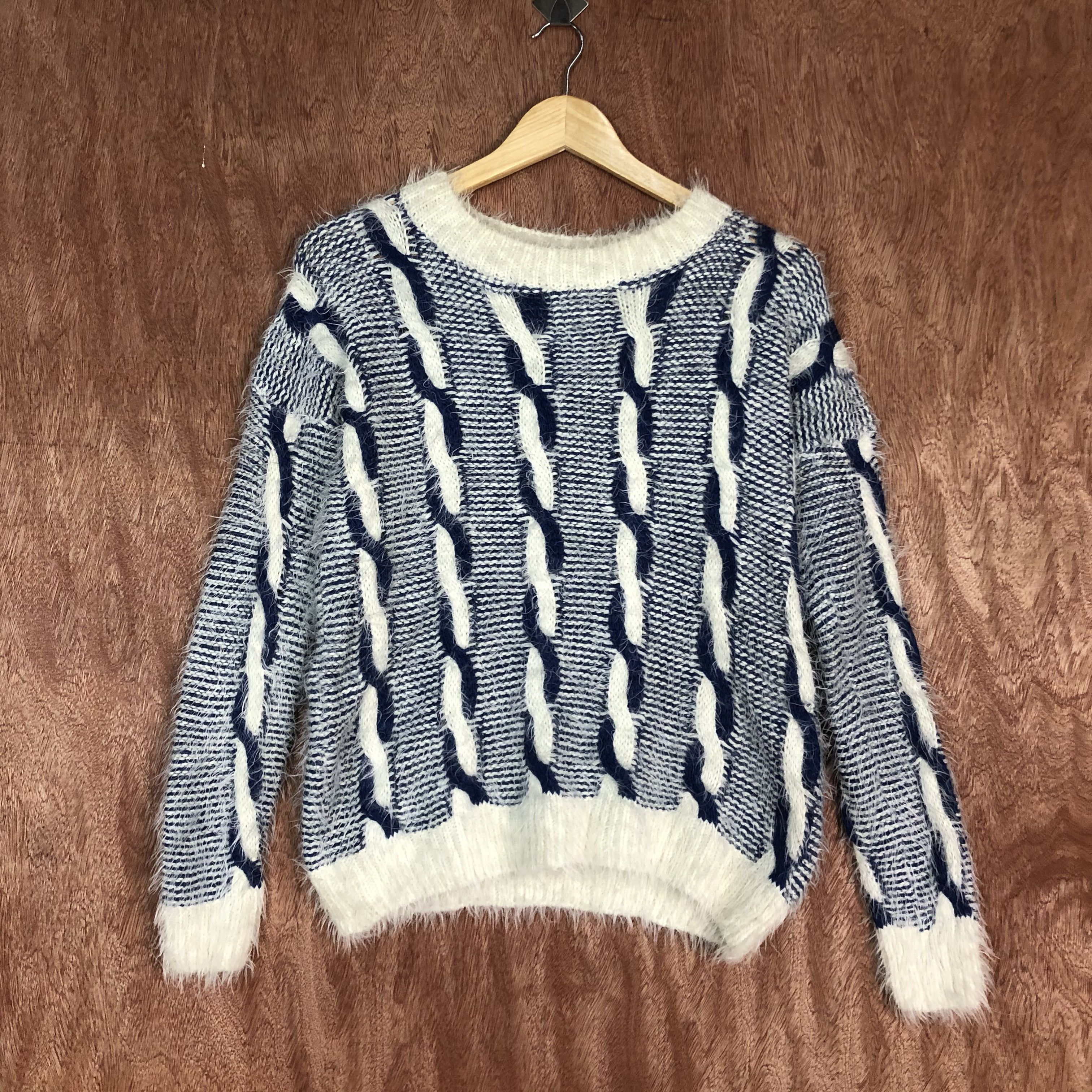 Homespun Knitwear DLL Deco White Purple Mohair shag shaggy fur KNitwear #c540 Size M / US 6-8 / IT 42-44 - 4 Thumbnail
