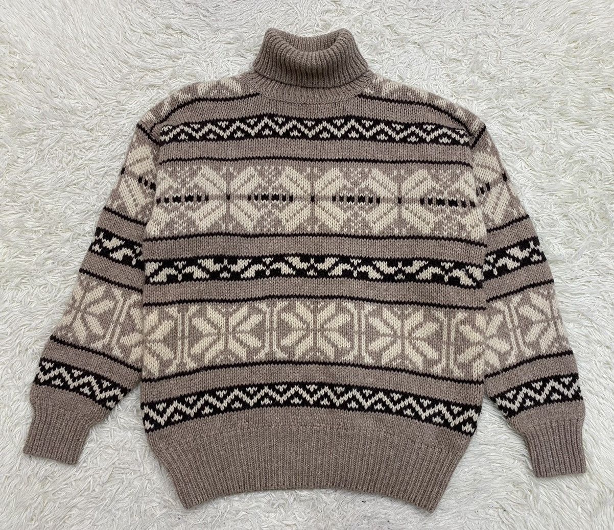 Peter Luger High Collar Patterns Wool Woven Sweater Pullover