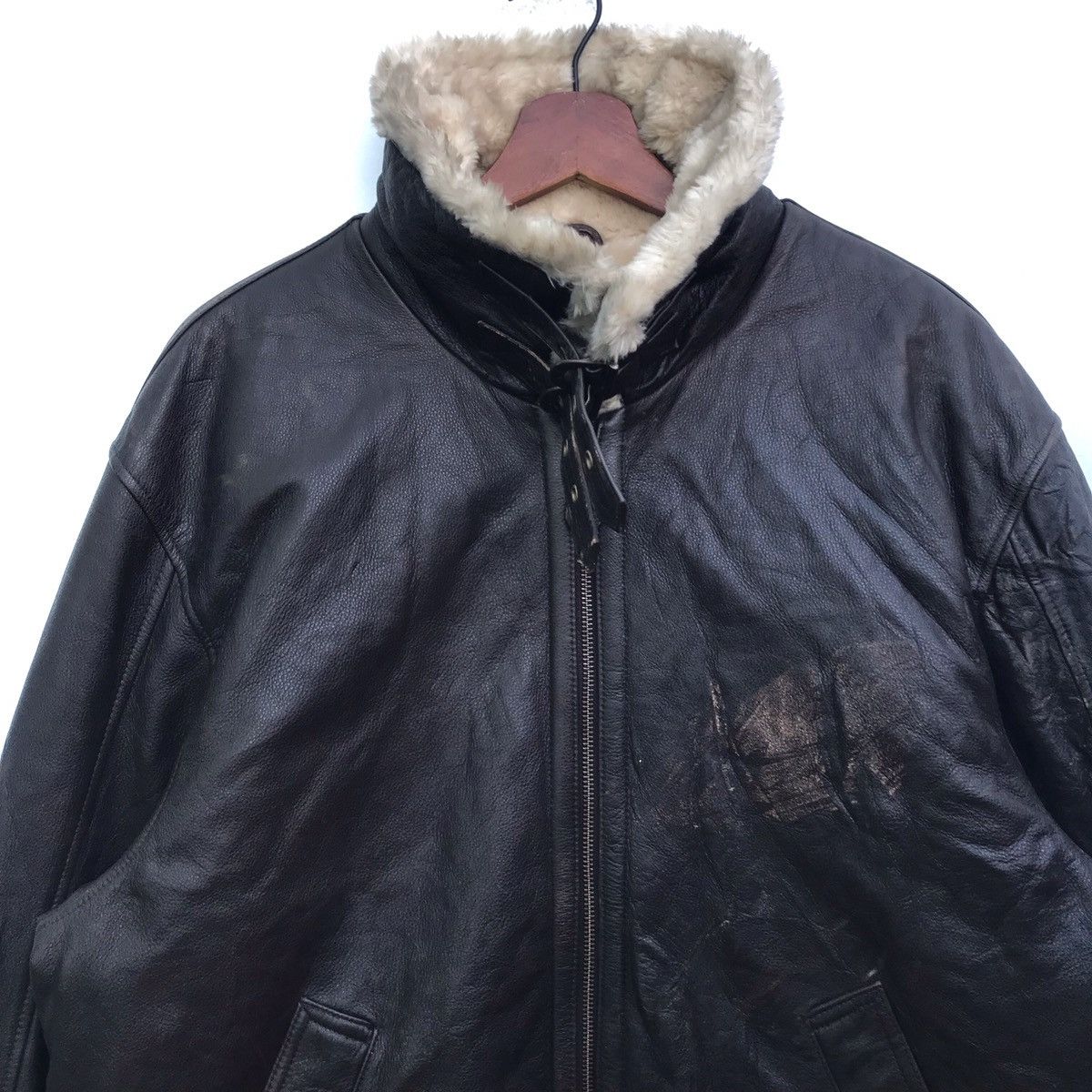 Genuine Leather Vintage Mitsukoshi USS BigLogo Zipper Leather Jacket Size US L / EU 52-54 / 3 - 5 Thumbnail