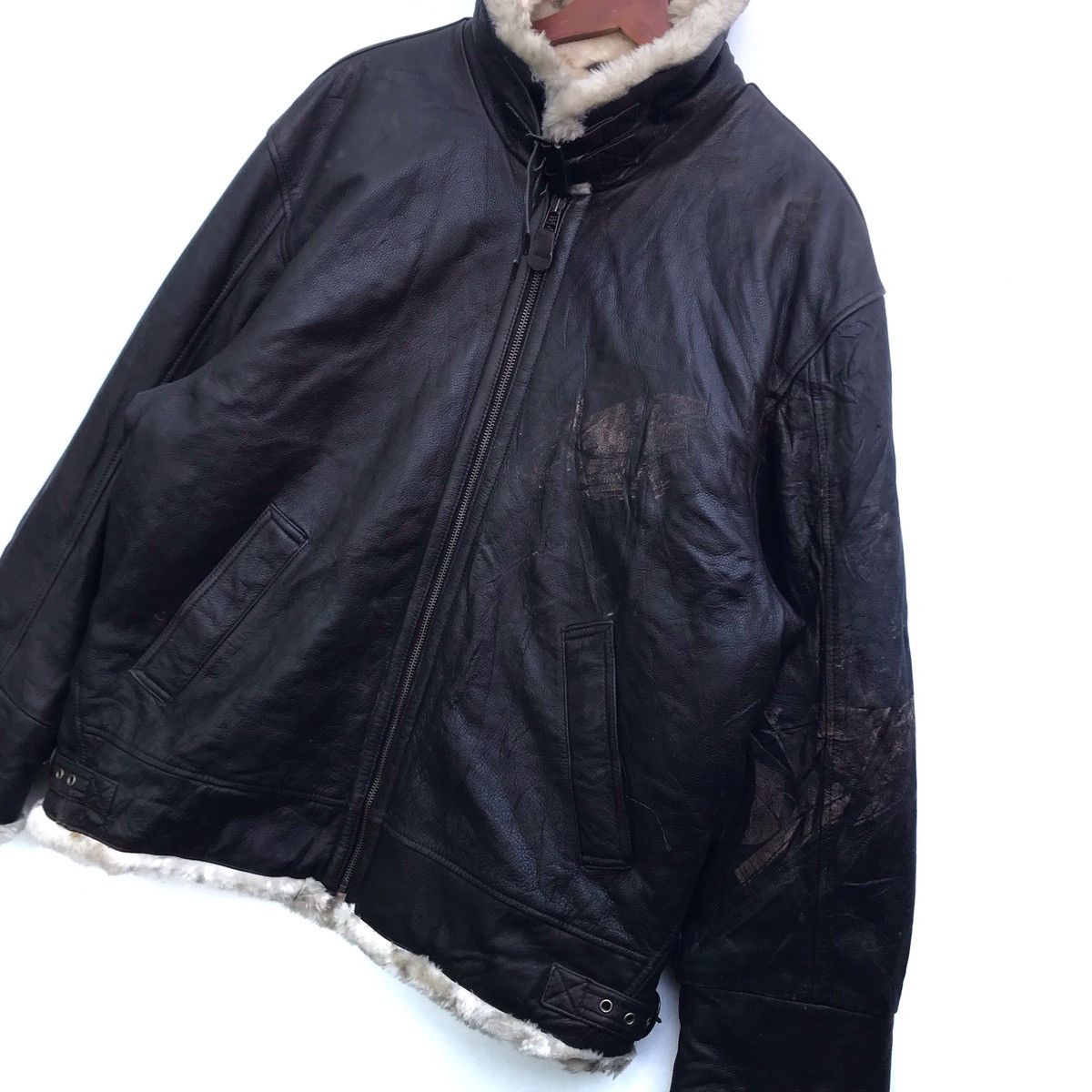 Genuine Leather Vintage Mitsukoshi USS BigLogo Zipper Leather Jacket Size US L / EU 52-54 / 3 - 3 Thumbnail