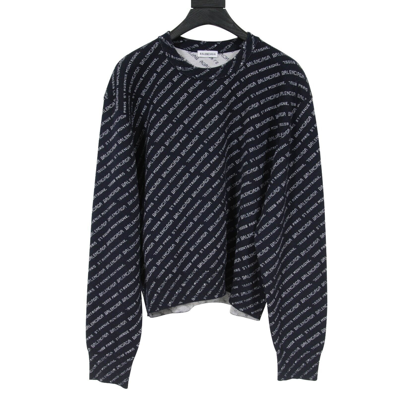 Balenciaga Sweater Blue White Logo Cropped Crew Neck Size M / US 6-8 / IT 42-44 - 1 Thumbnail