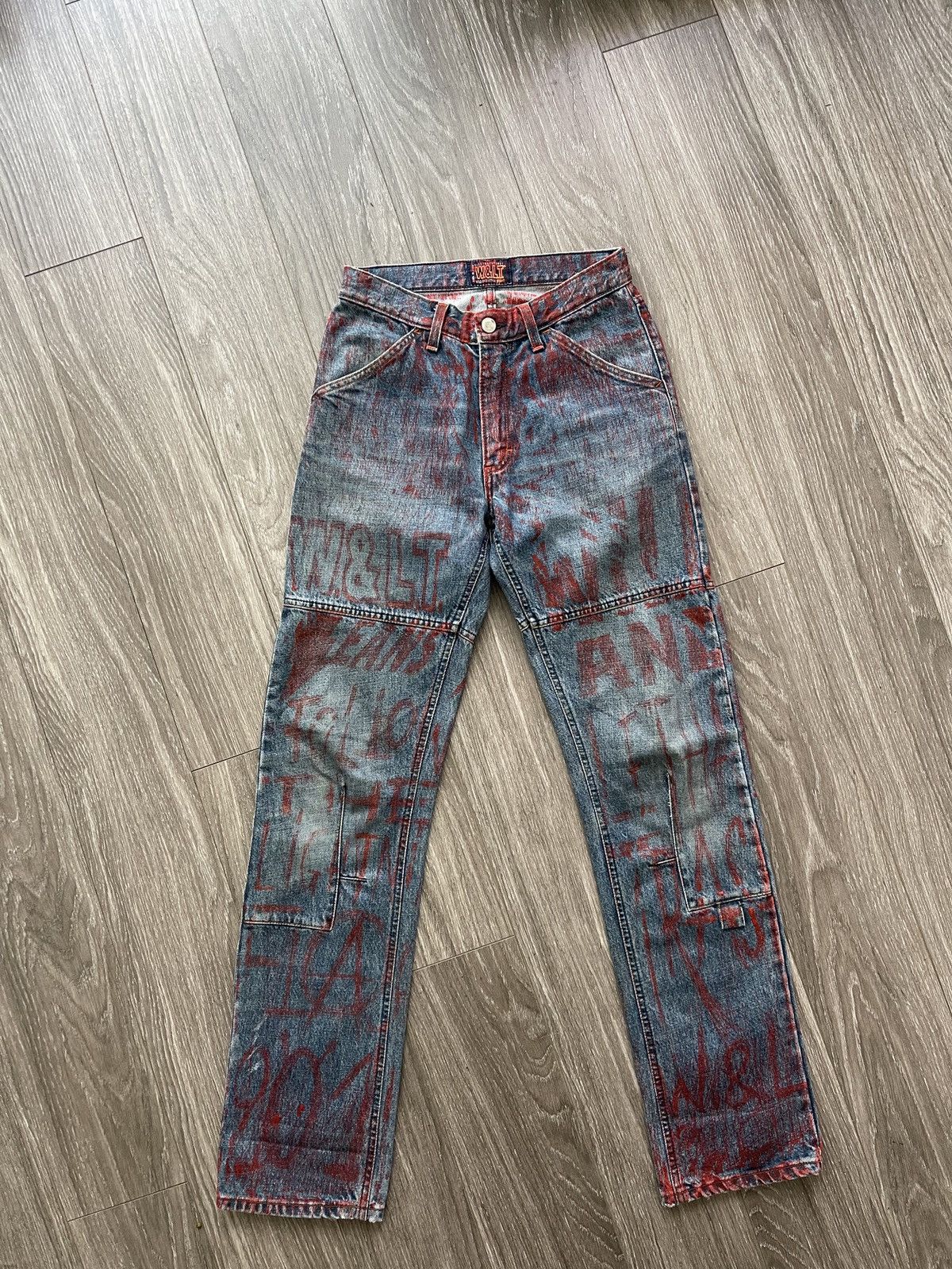 image of W Lt x W Lt Walter Van Beirendonck Walter Van Beirendonck Aw99 Graffiti Jeans in Blue (Size 27)