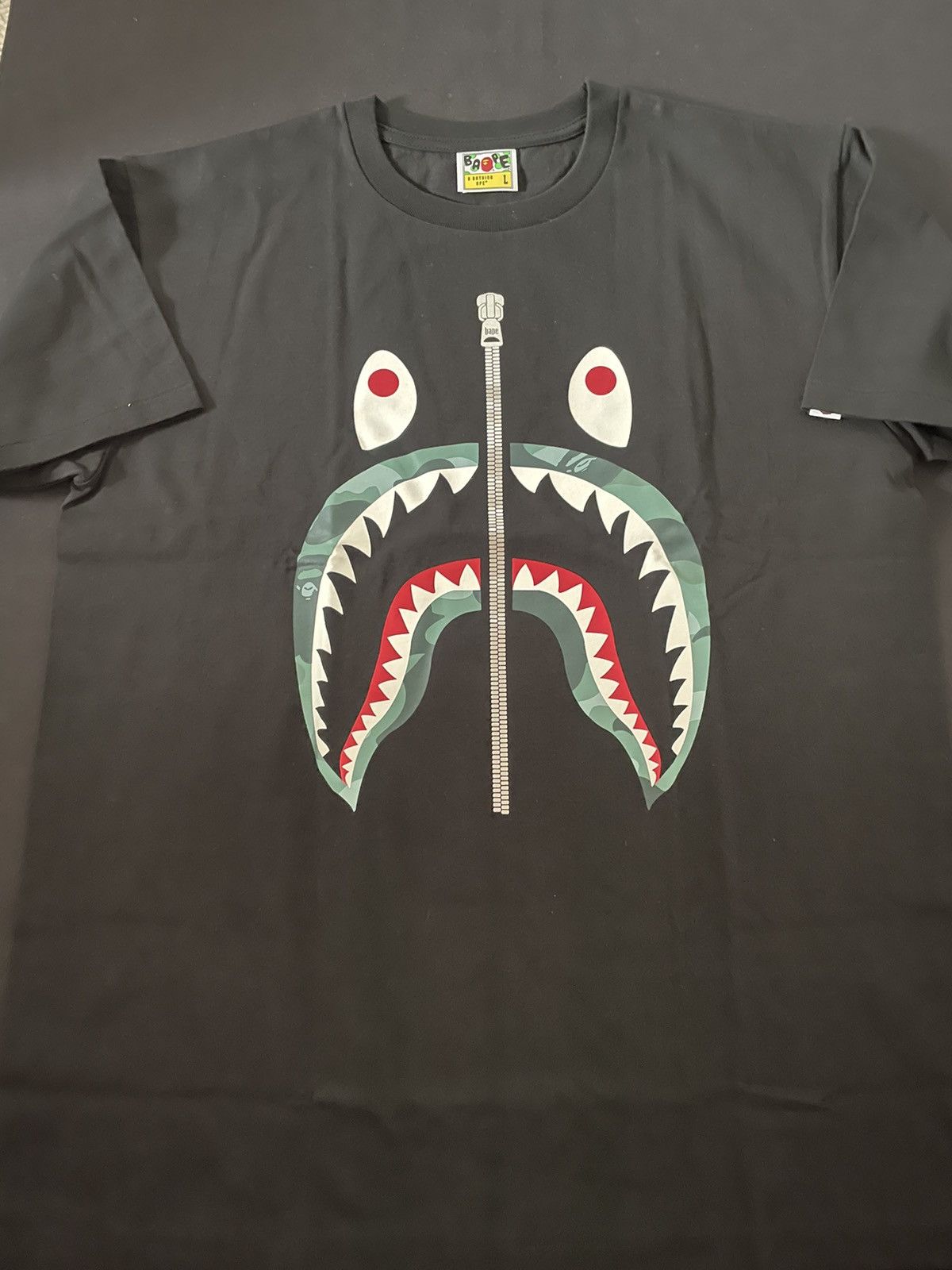 Bape A Bathing Ape Shark Zip Ape Head Black Tee Shirt New