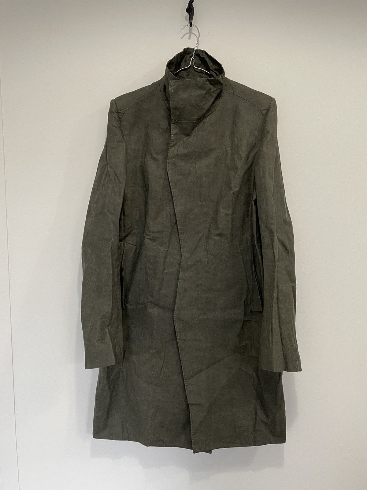 Deepti WAXED COTTON LINEN CRASH FRONT LONG COAT CO-39 SUX | Grailed