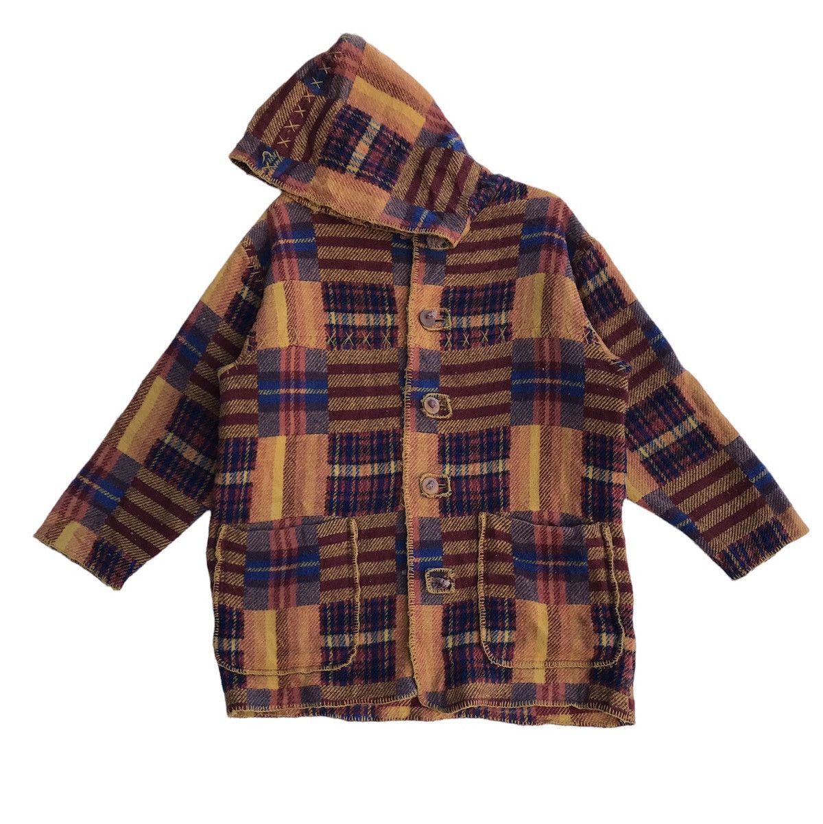 Japanese Brand Dog Fight reconstructed cross stitch trim wool coat jacket Size US L / EU 52-54 / 3 - 1 Thumbnail