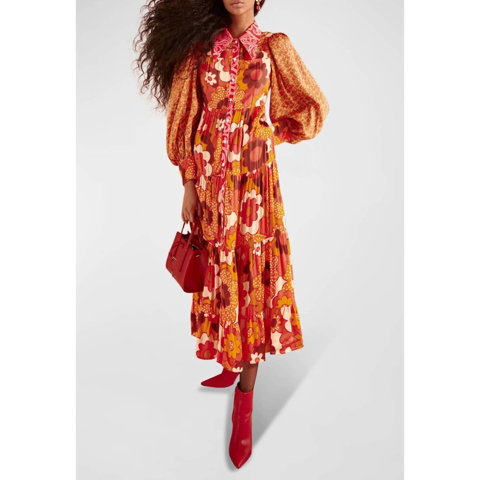 Celia B NEW CELIA B Monte Rosa Midi Dress In Orange Multi | Grailed