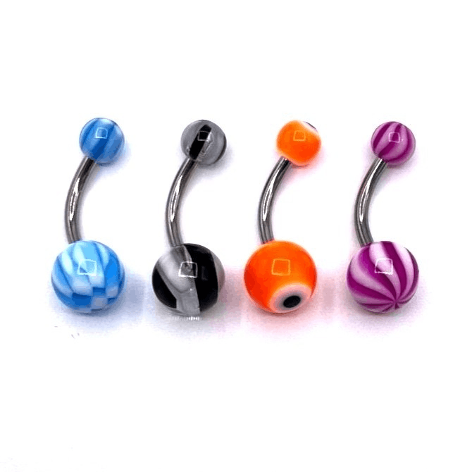 Jewelry Set of 4 Silver 316L Steel and Bioflex Acrylic Belly Rings