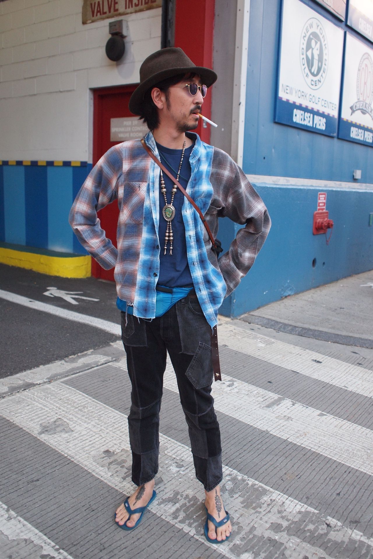 image of Soloist X Old Park Patched Shirt in Blue Red, Men's (Size Medium)