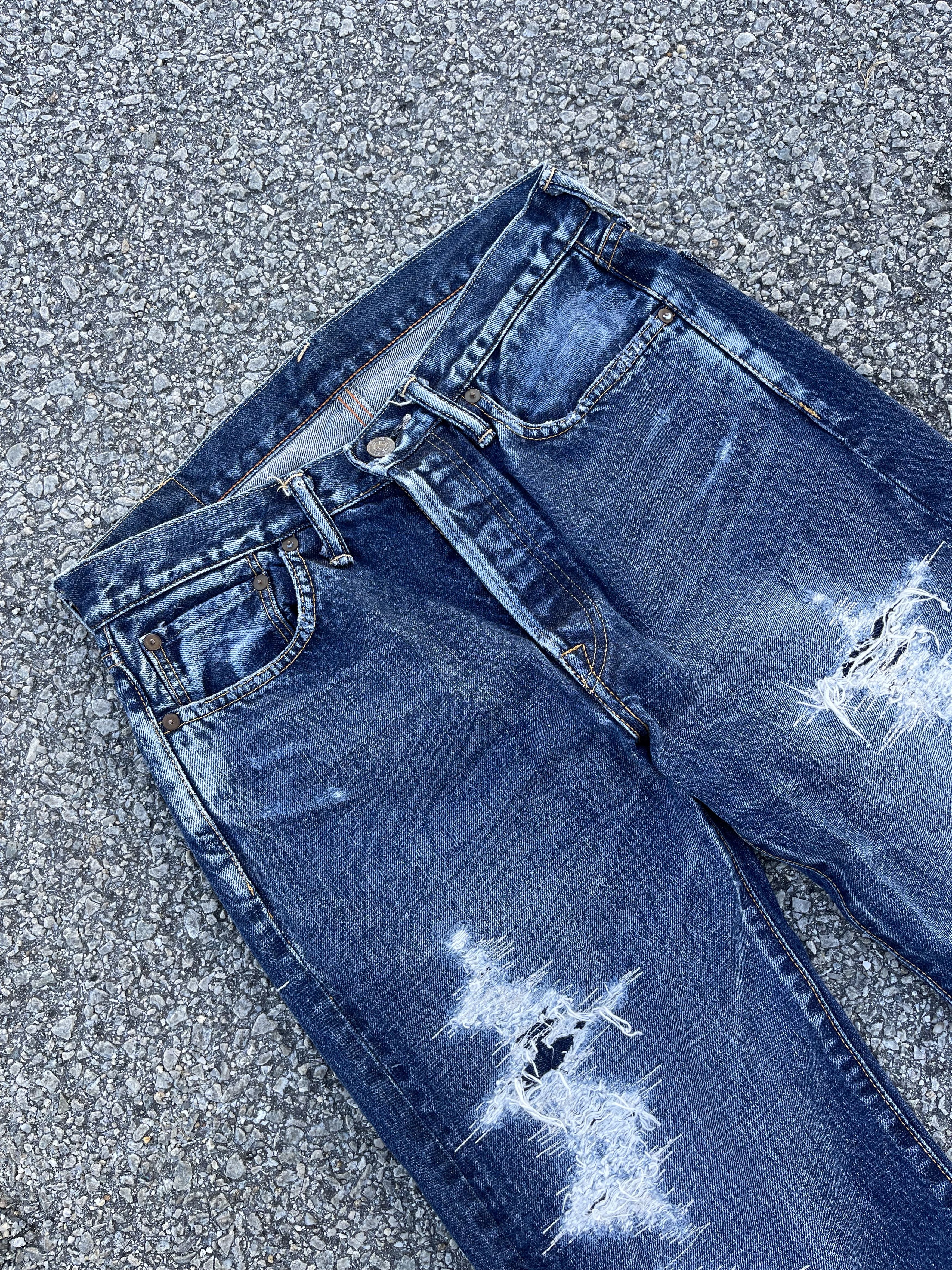 45rpm × Hysteric Glamour × Japanese Brand 45rpm Repairing Distressed Denim Travis Scott Style Size US 30 / EU 46 - 2 Thumbnail