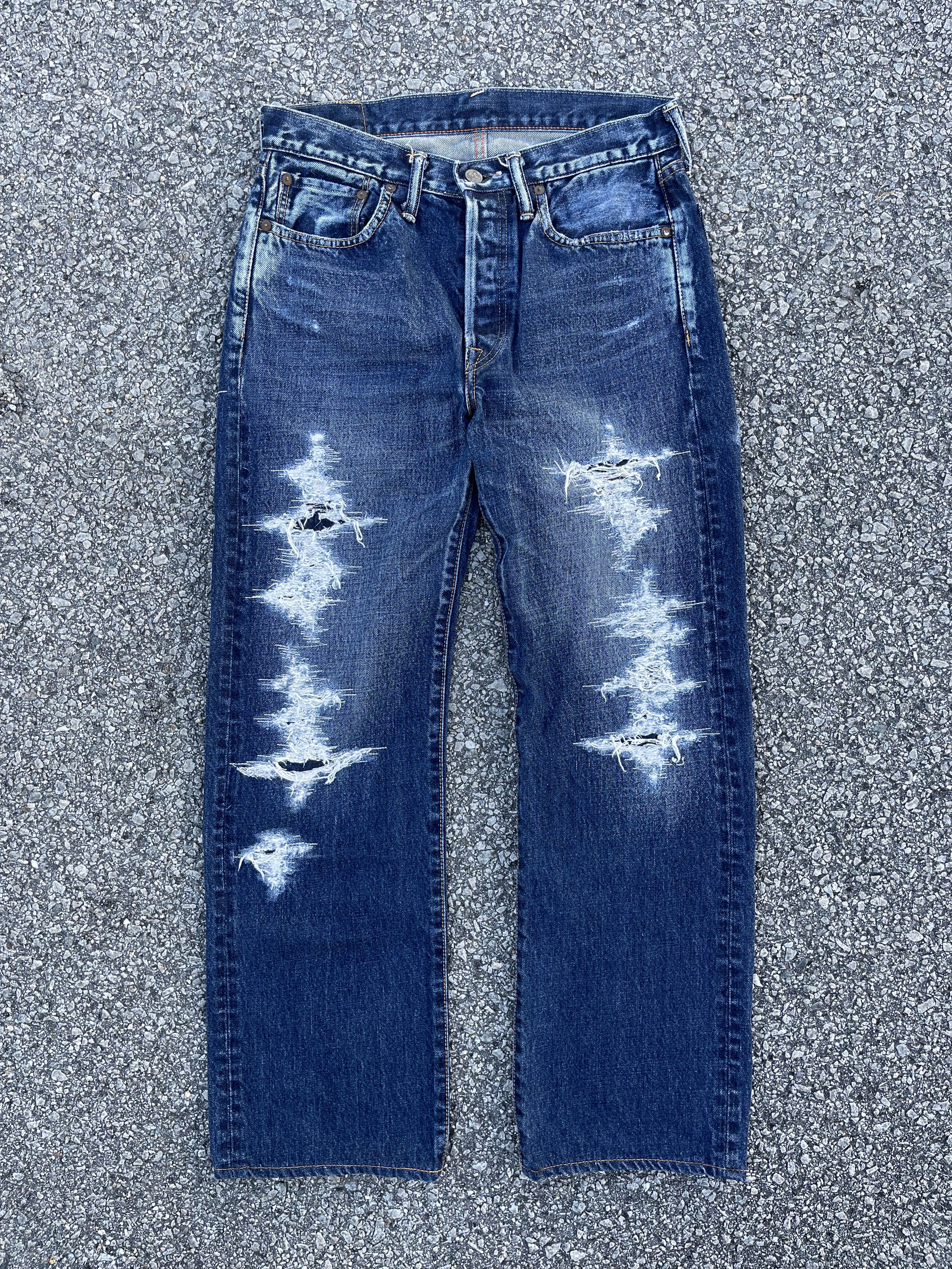 45rpm × Hysteric Glamour × Japanese Brand 45rpm Repairing Distressed Denim Travis Scott Style Size US 30 / EU 46 - 1 Thumbnail