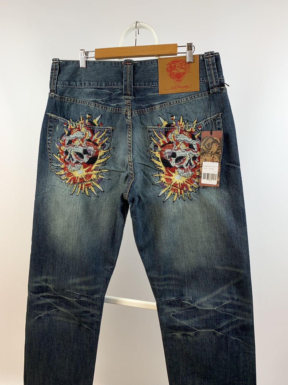 NWT Ed Hardy Christian Audigier Embroidered Skull Denim Pant