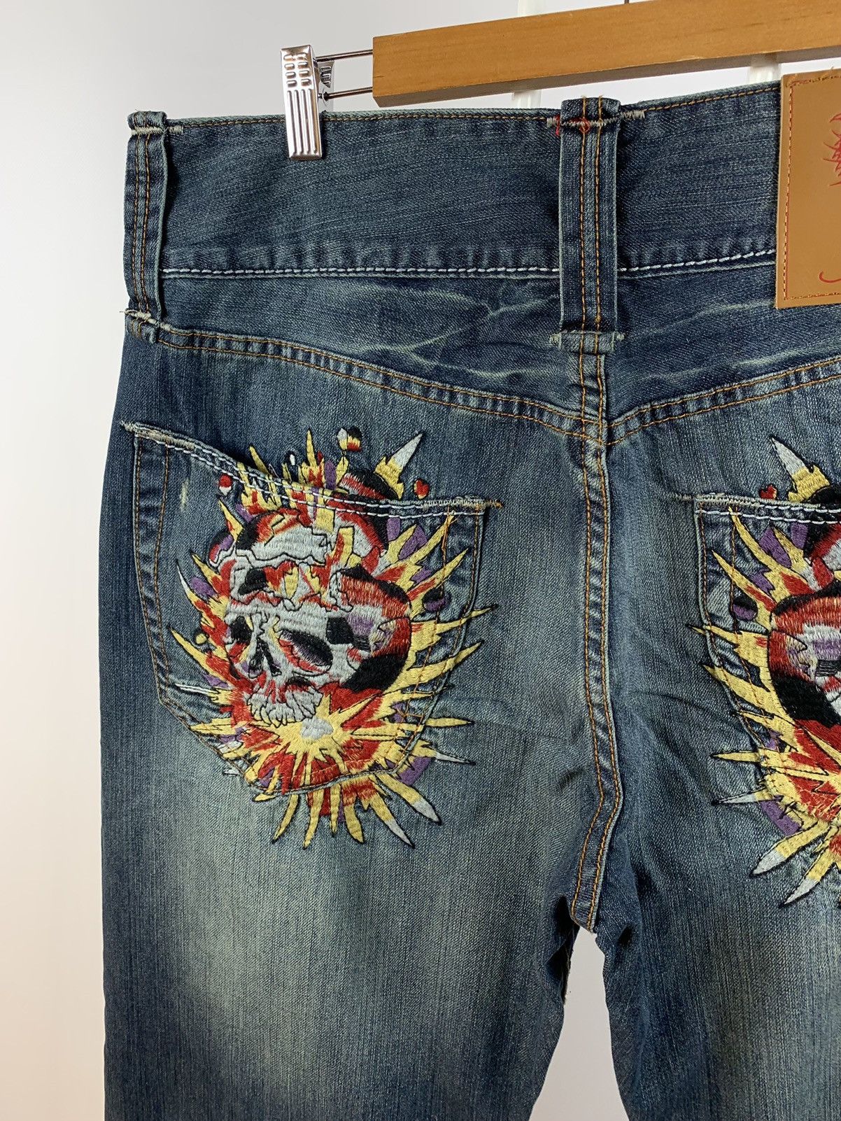 NWT Ed Hardy Christian Audigier Embroidered Skull Denim Pant
