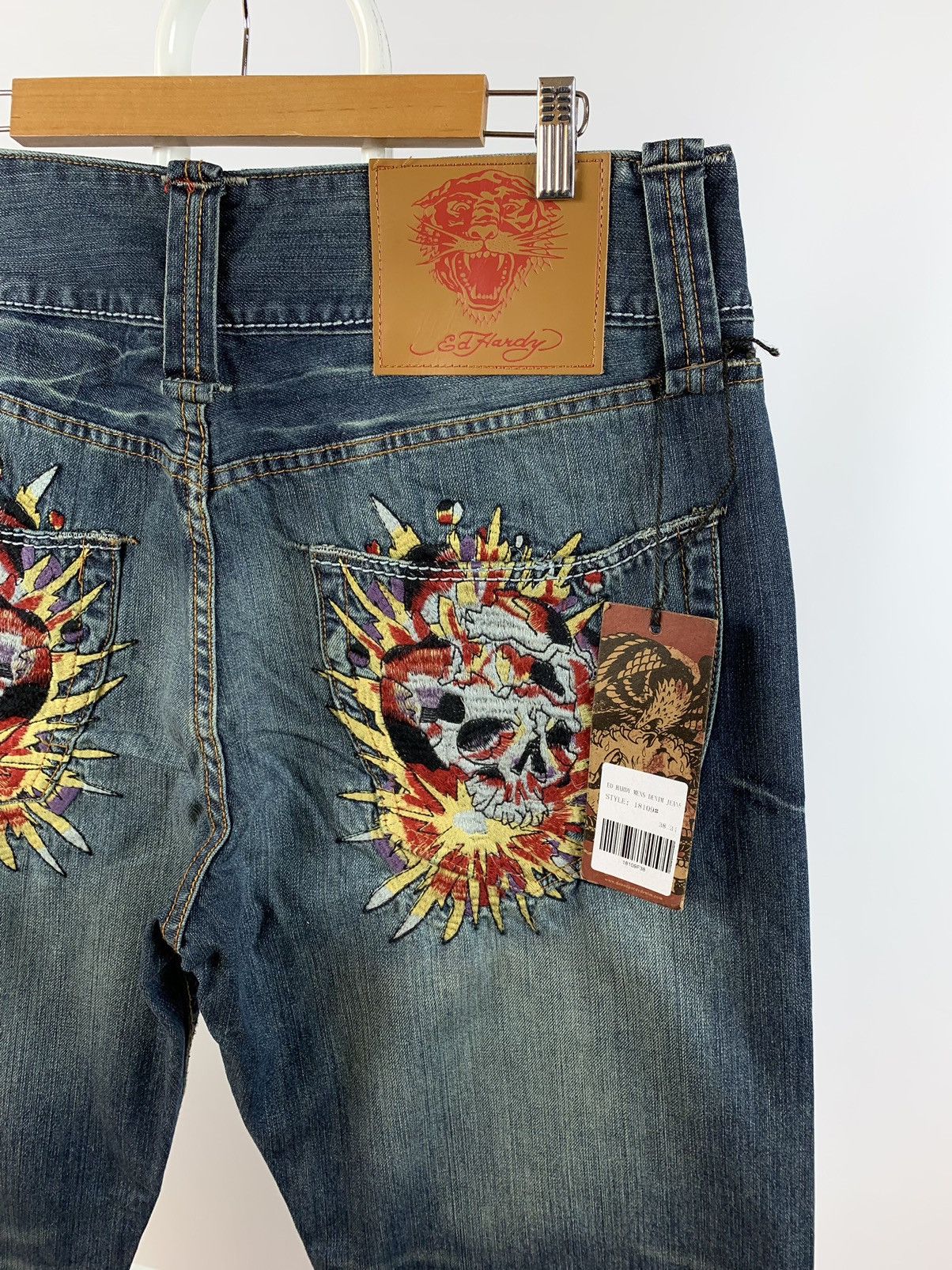 NWT Ed Hardy Christian Audigier Embroidered Skull Denim Pant