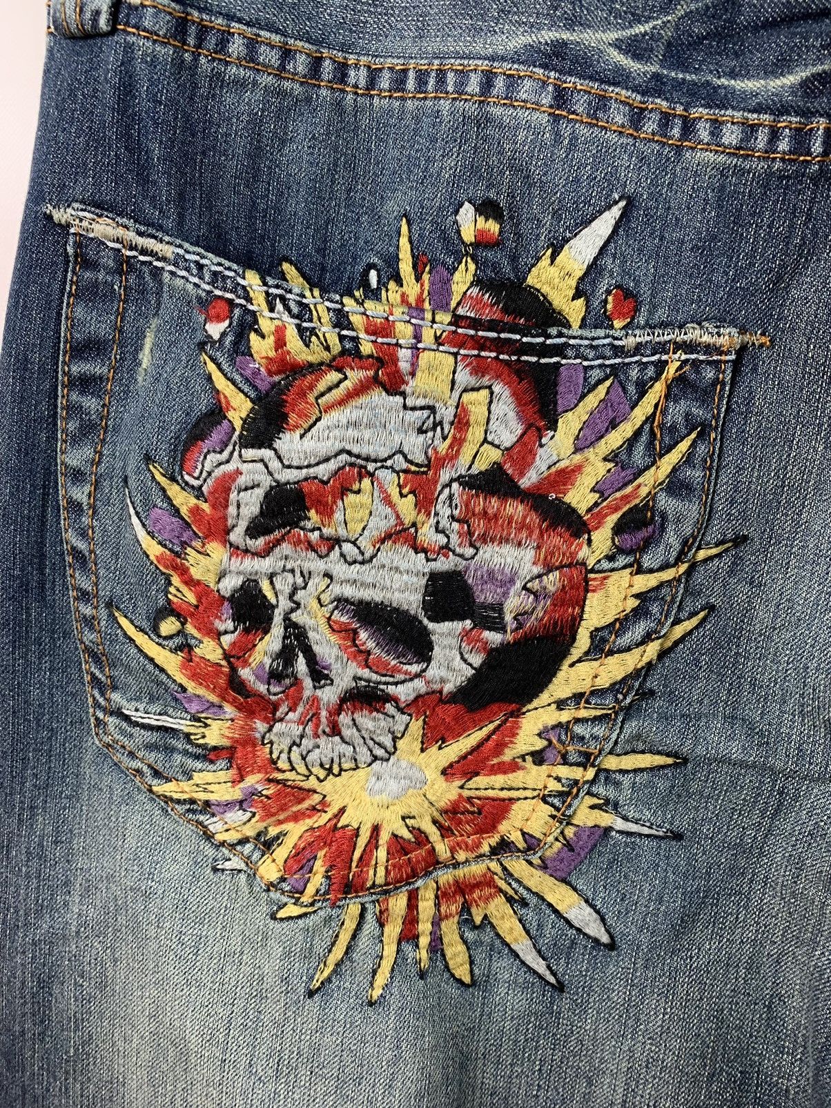 NWT Ed Hardy Christian Audigier Embroidered Skull Denim Pant