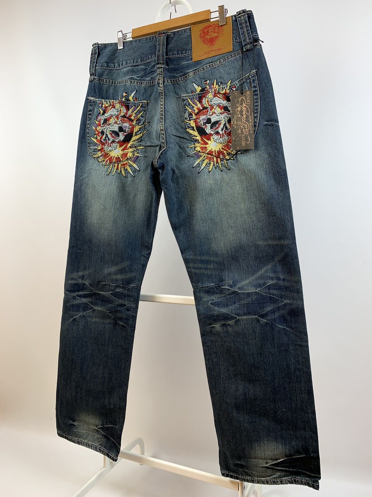 NWT Ed Hardy Christian Audigier Embroidered Skull Denim Pant