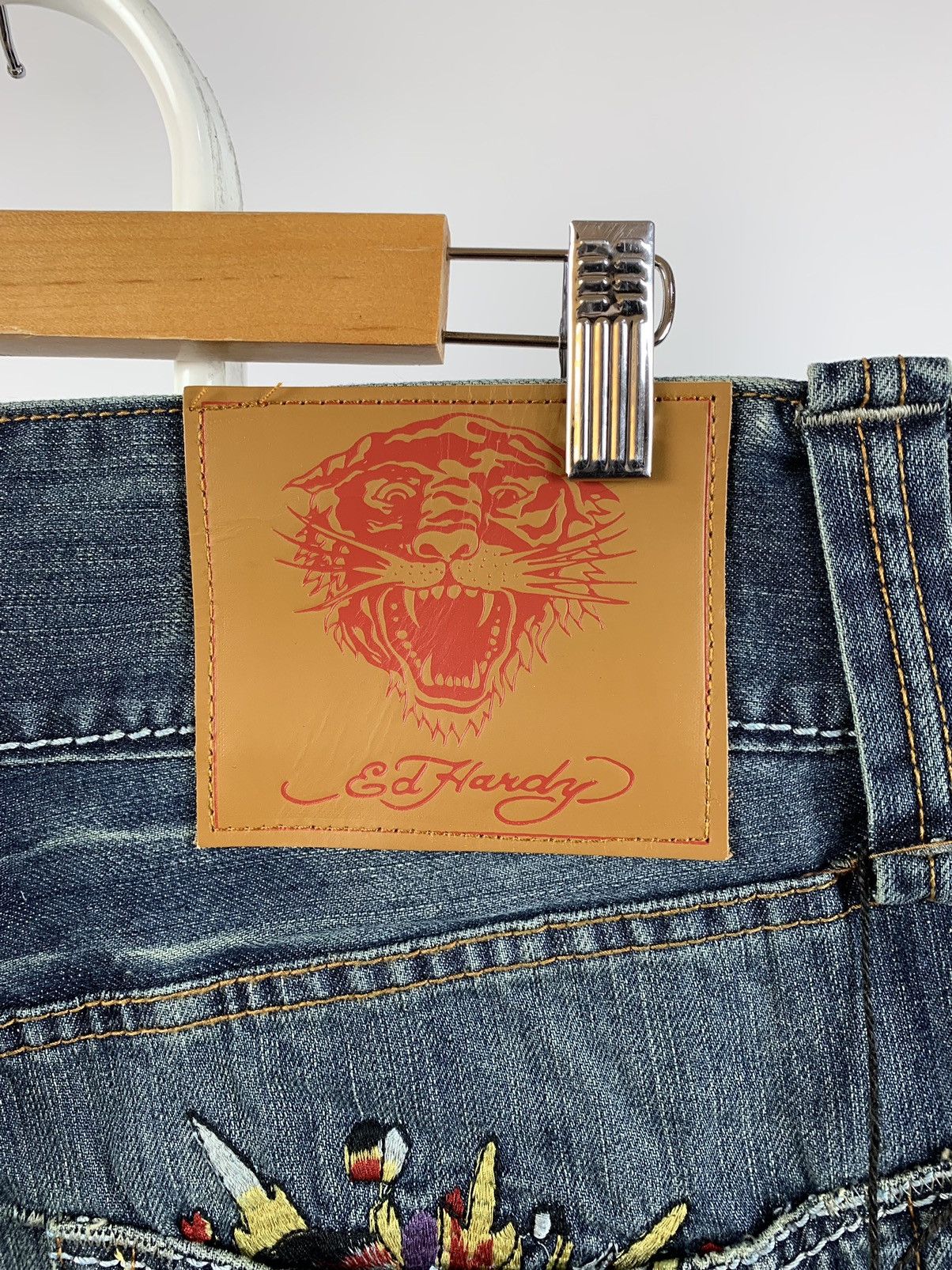 NWT Ed Hardy Christian Audigier Embroidered Skull Denim Pant