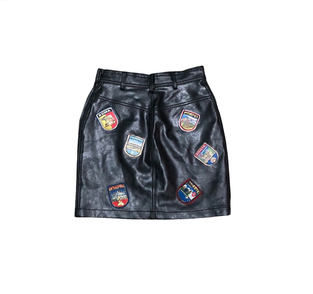 Moschino Moschino Jeans Italia Leather Mini Skirt Patches Size 27" / US 4 / IT 40 - 4 Thumbnail