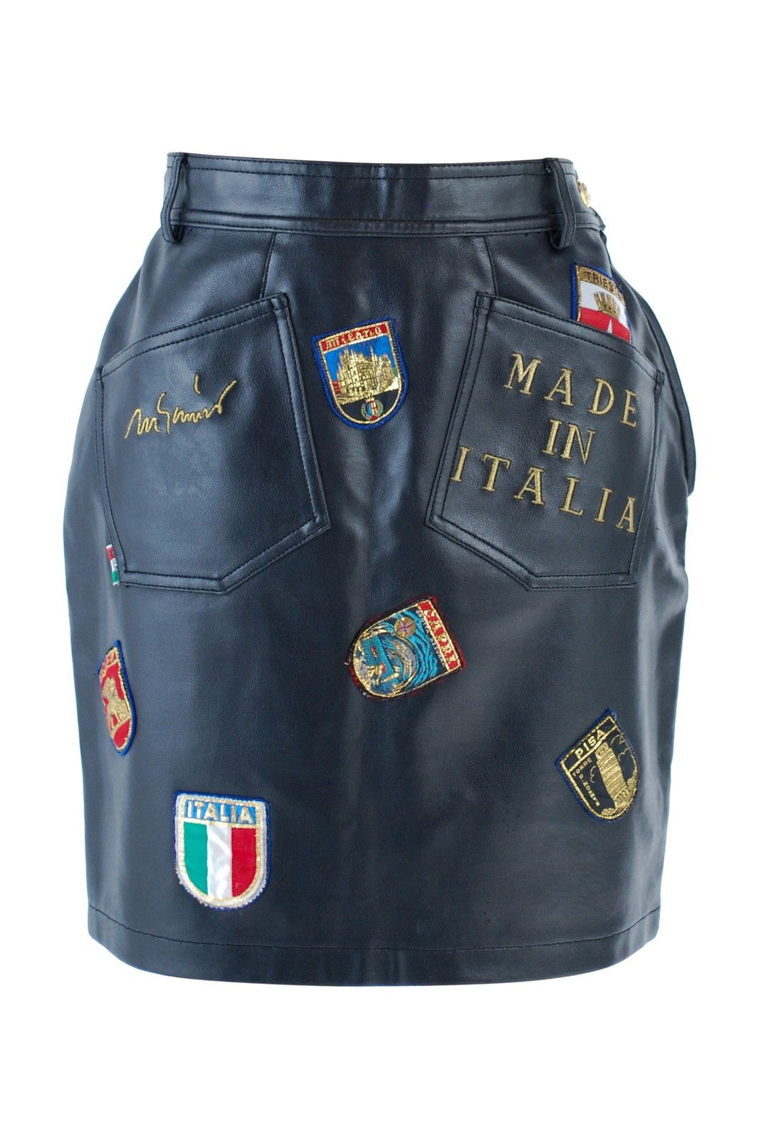 Moschino Moschino Jeans Italia Leather Mini Skirt Patches Size 27" / US 4 / IT 40 - 2 Thumbnail