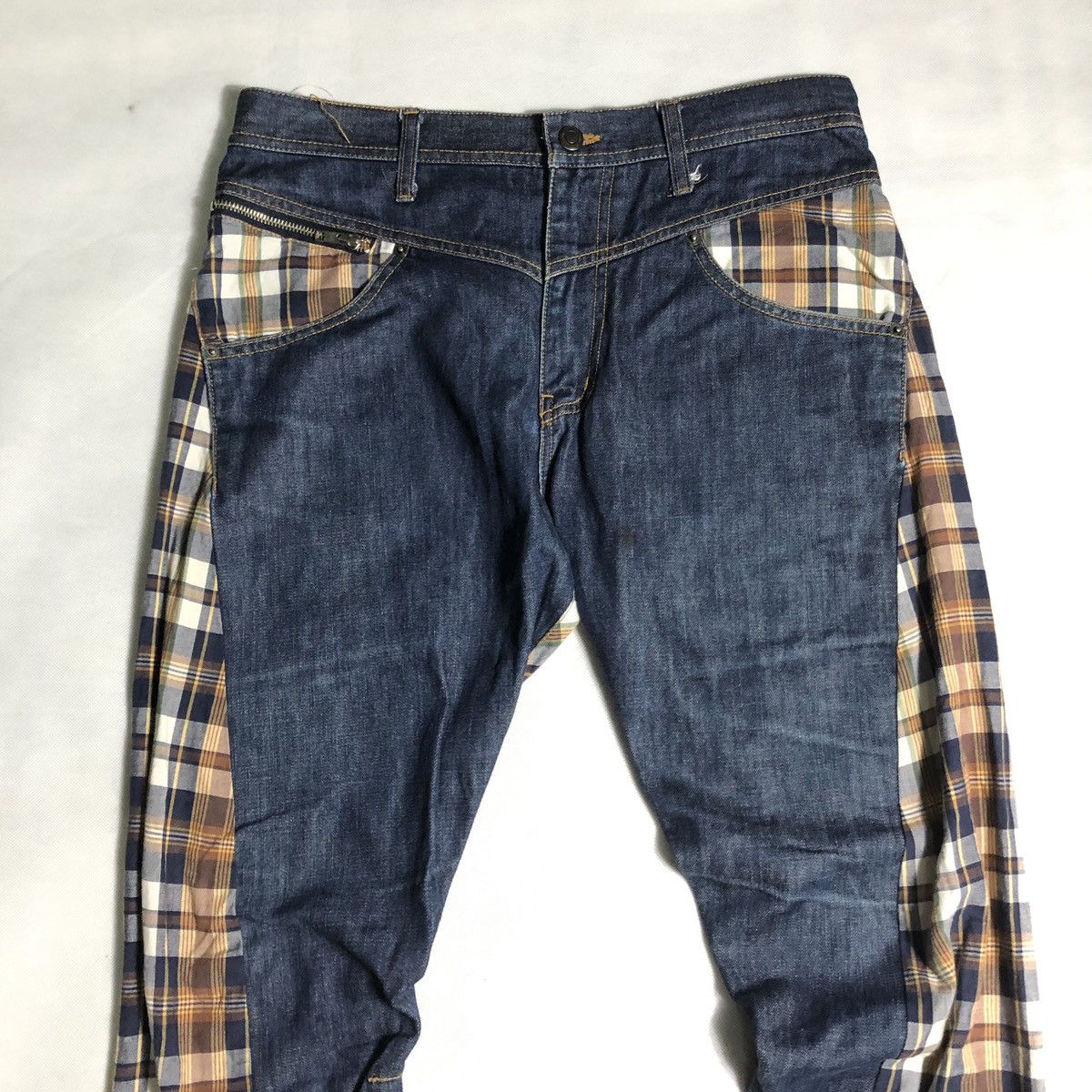 Japanese Brand Rare! Breath 🇯🇵 Cut & Sewn Bondage Rebuild Flannel Jeans Size US 32 / EU 48 - 3 Thumbnail