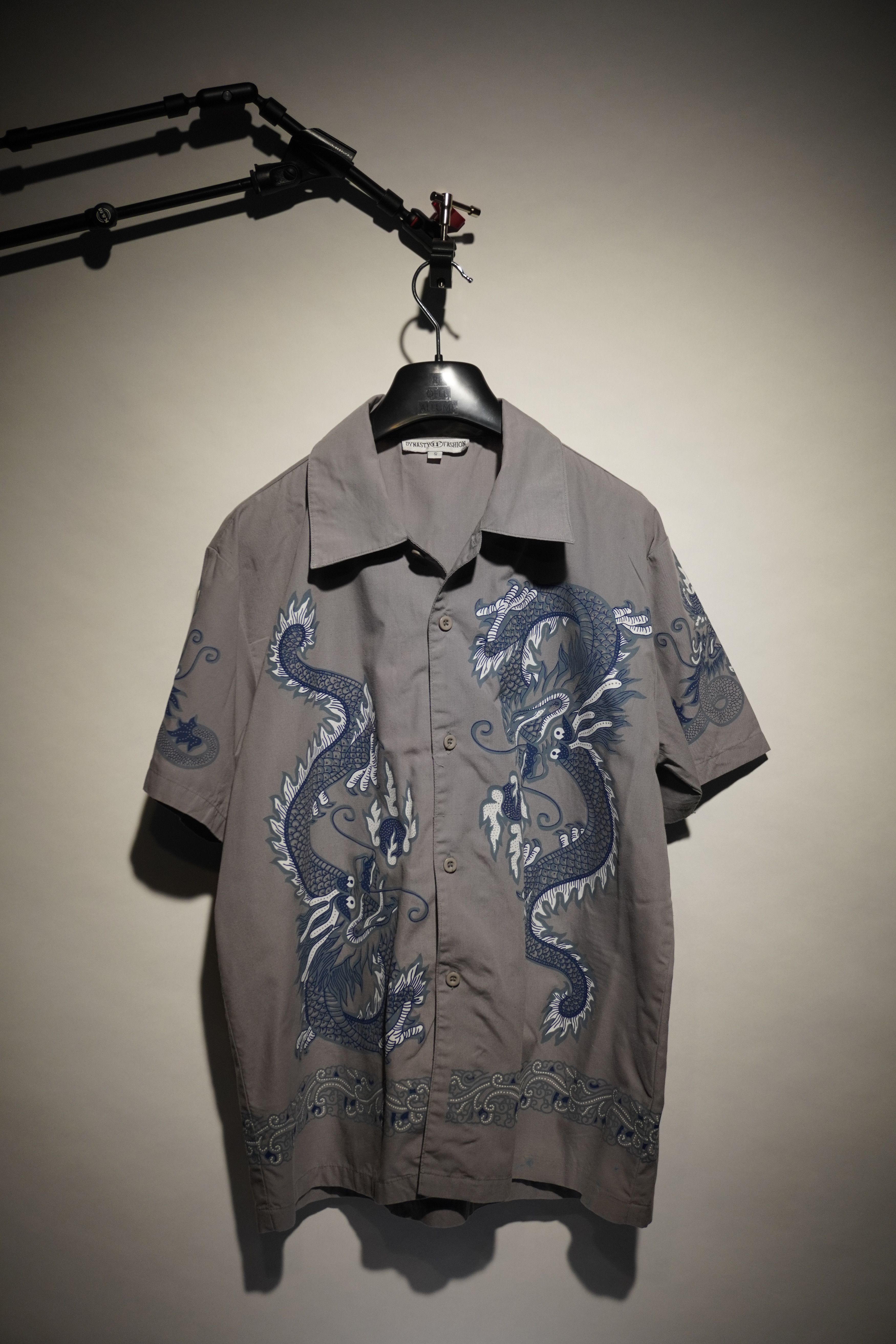 Grey Blue Smooth Vintage Batik Dragon Shirt