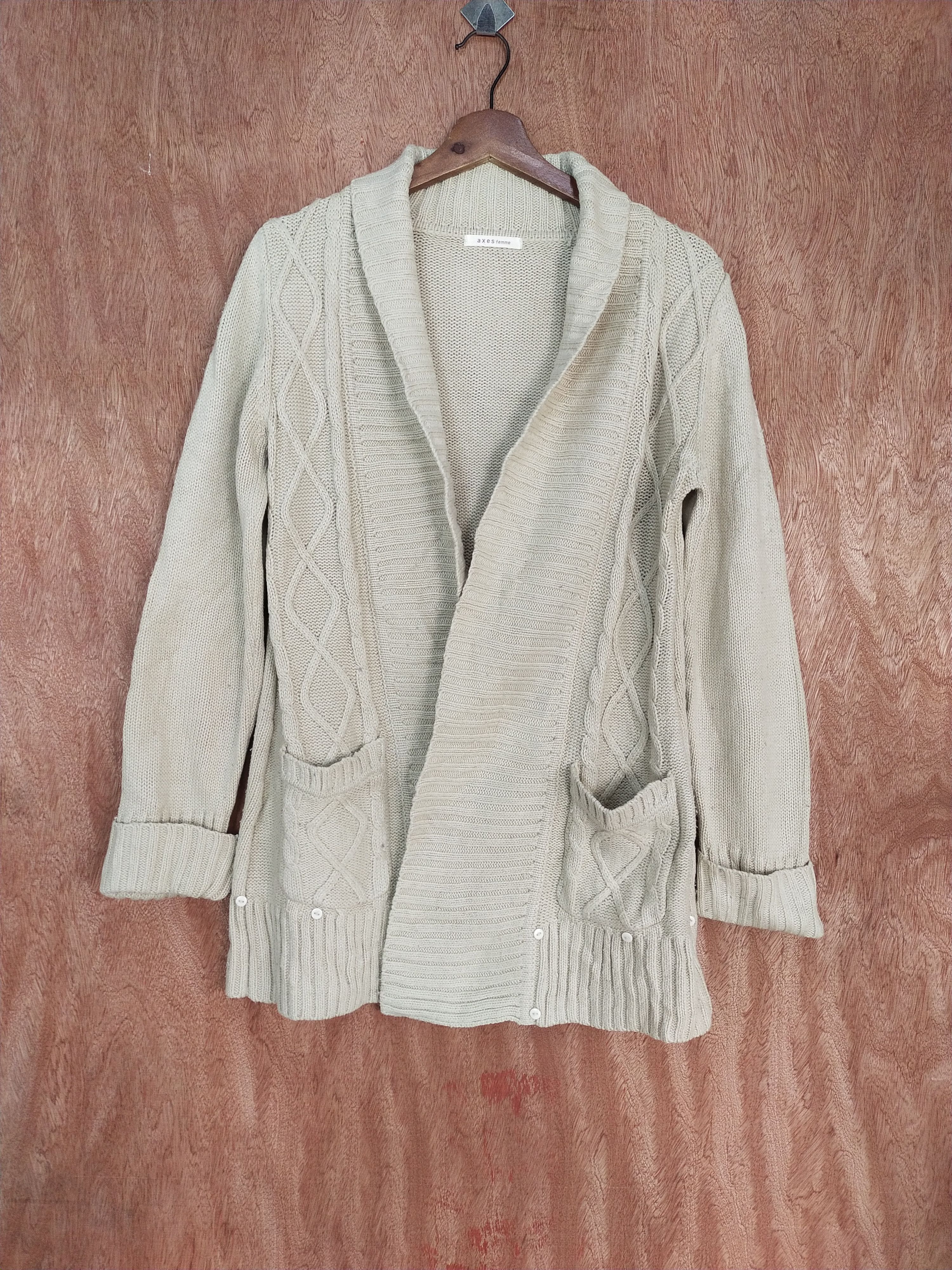 Japanese Brand Axes Femme cream aran isle knitwear cardigan #S155 Size US M / EU 48-50 / 2 - 1 Thumbnail