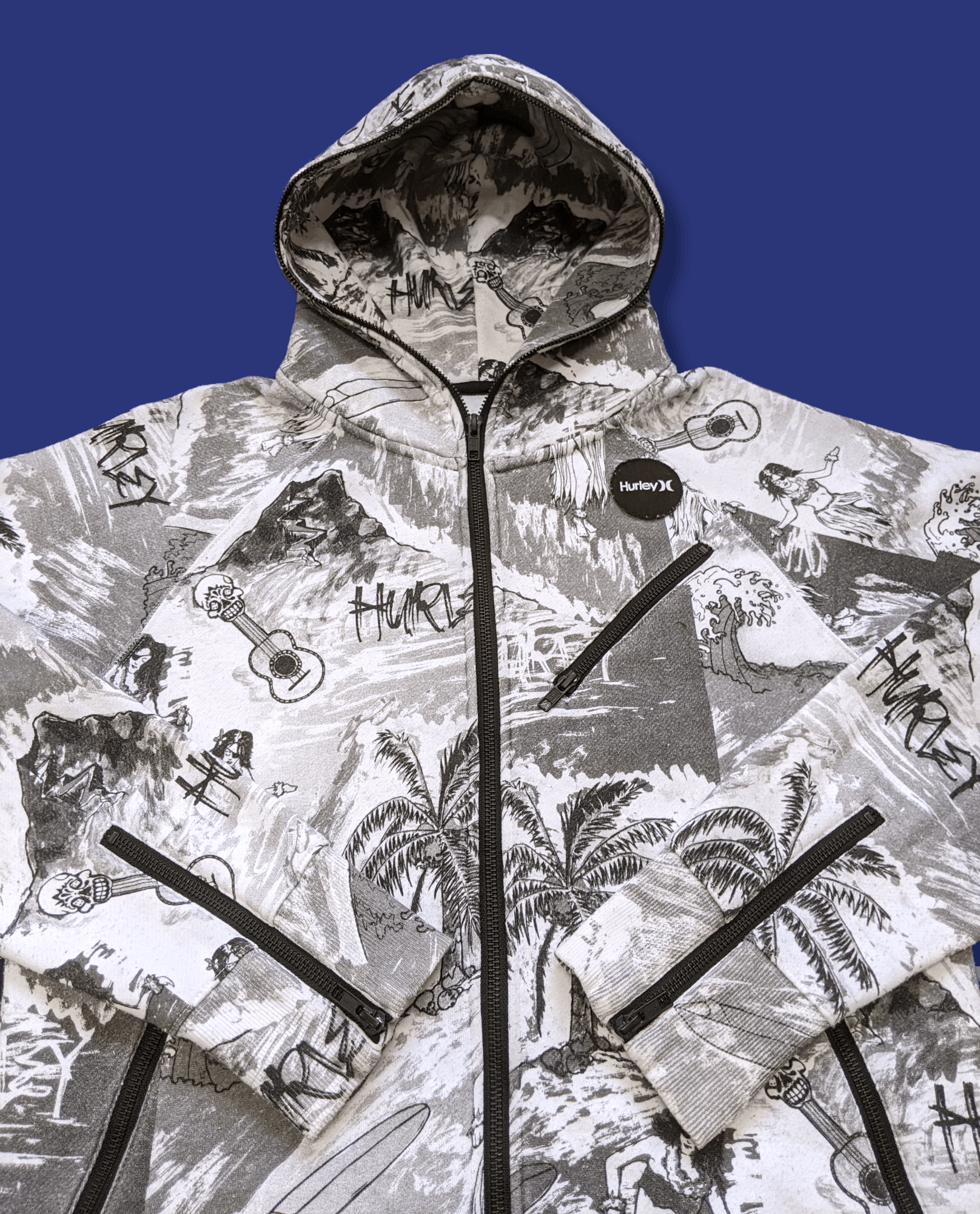 Hurley × Vintage Vintage Hurley Surfboard Hawaii Fullprint Hoodie Size US M / EU 48-50 / 2 - 3 Thumbnail