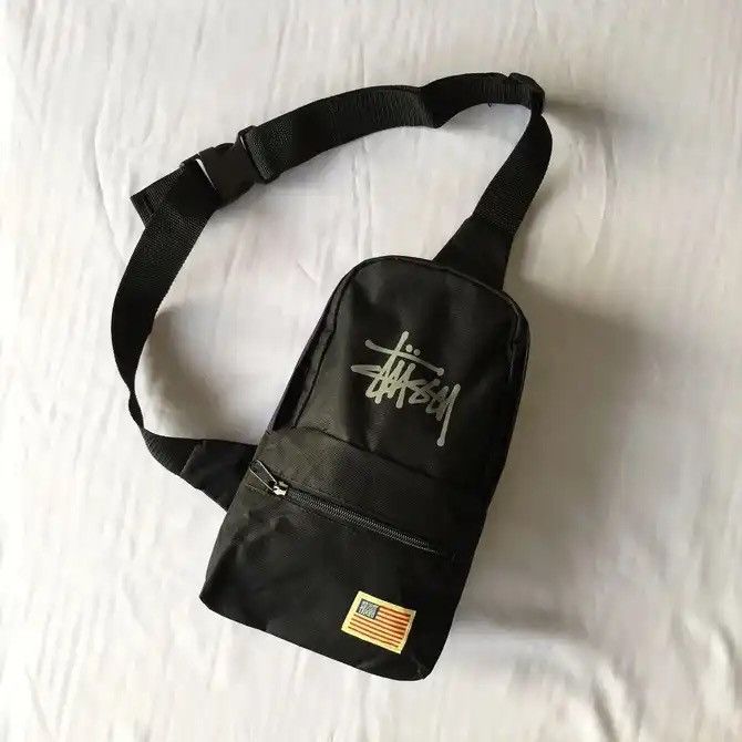 image of Stussy Magazine Troops Crossbody Sling Bag in Black, Men's