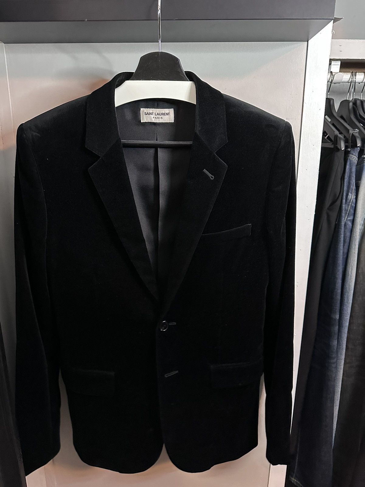 image of Saint Laurent Paris Saint Laurent Velvet Blazer in Black, Men's (Size Medium)