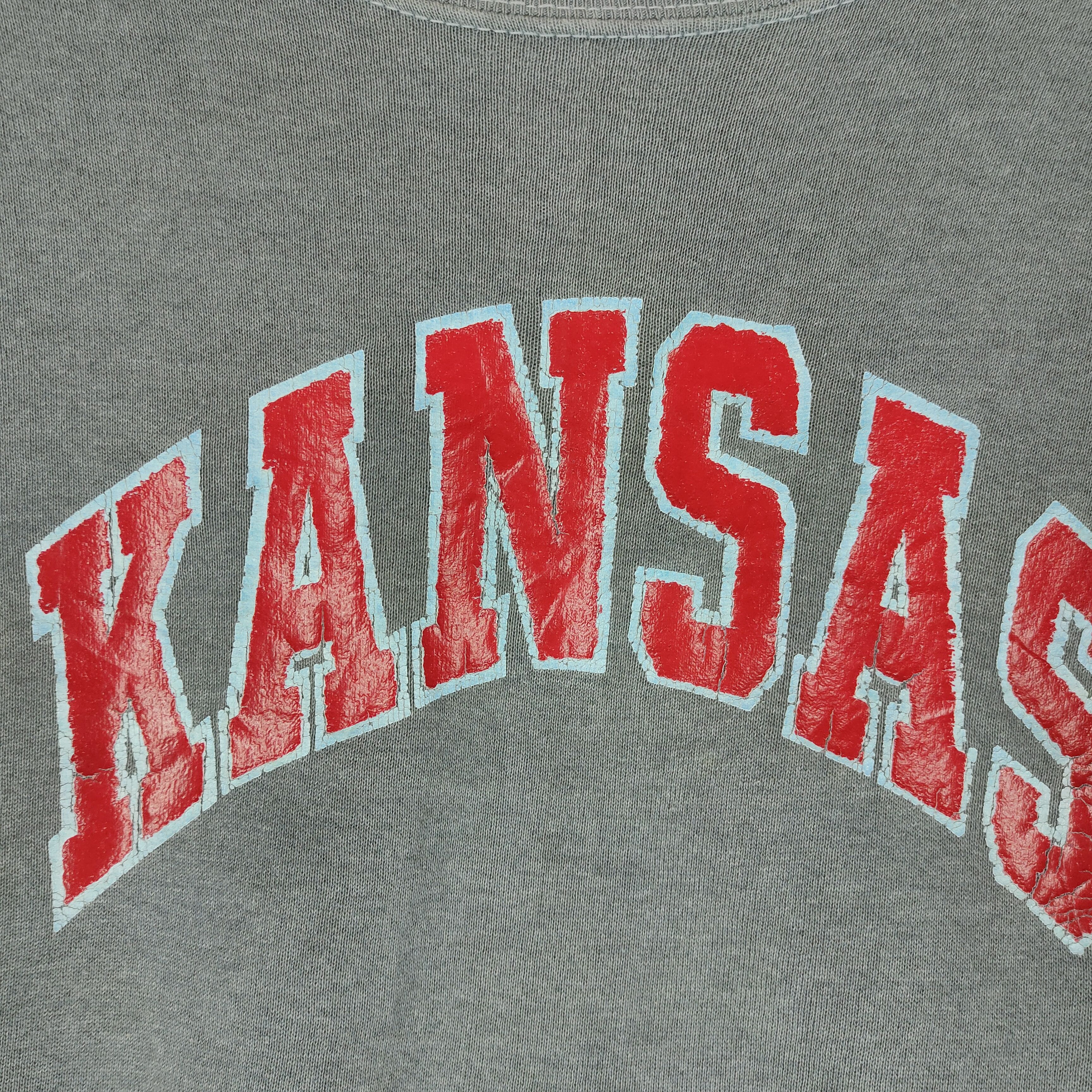 Vintage Vintage 90s FOTL KANSAS Spellout Distressed Sweatshirt Size US L / EU 52-54 / 3 - 3 Thumbnail