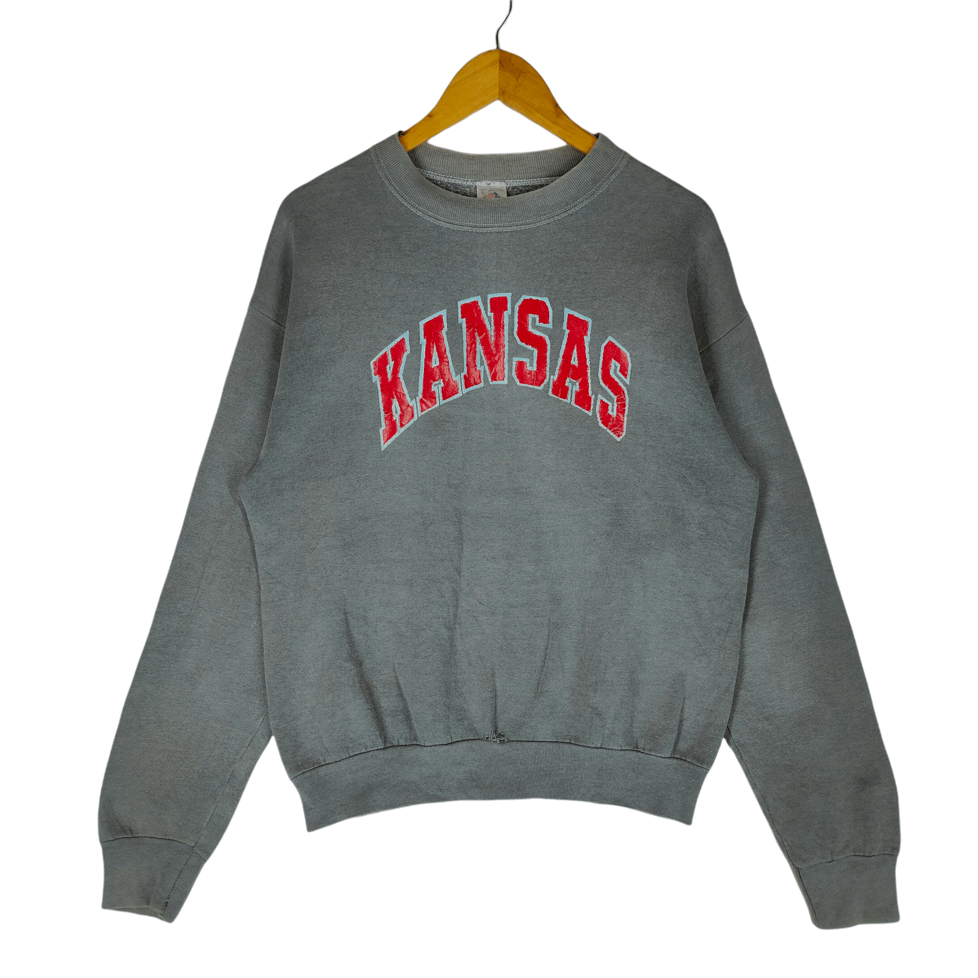 Vintage Vintage 90s FOTL KANSAS Spellout Distressed Sweatshirt Size US L / EU 52-54 / 3 - 1 Thumbnail