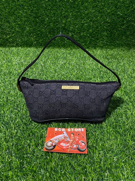 Gucci, Bags, Gucci Gg Canvas Black Monogram Mini Pochette Boat Bag