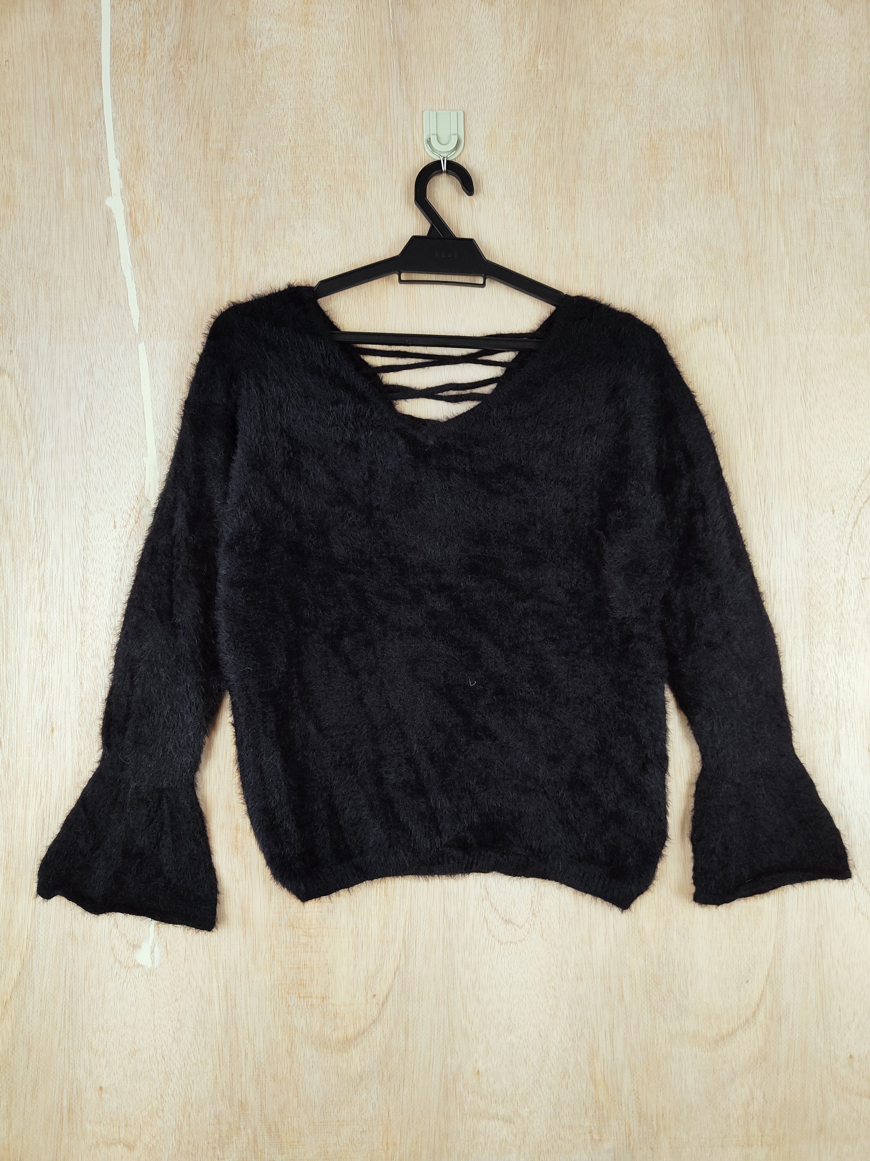 GRL Black Shag Shaggy Fur Mohair Knitwear #S262