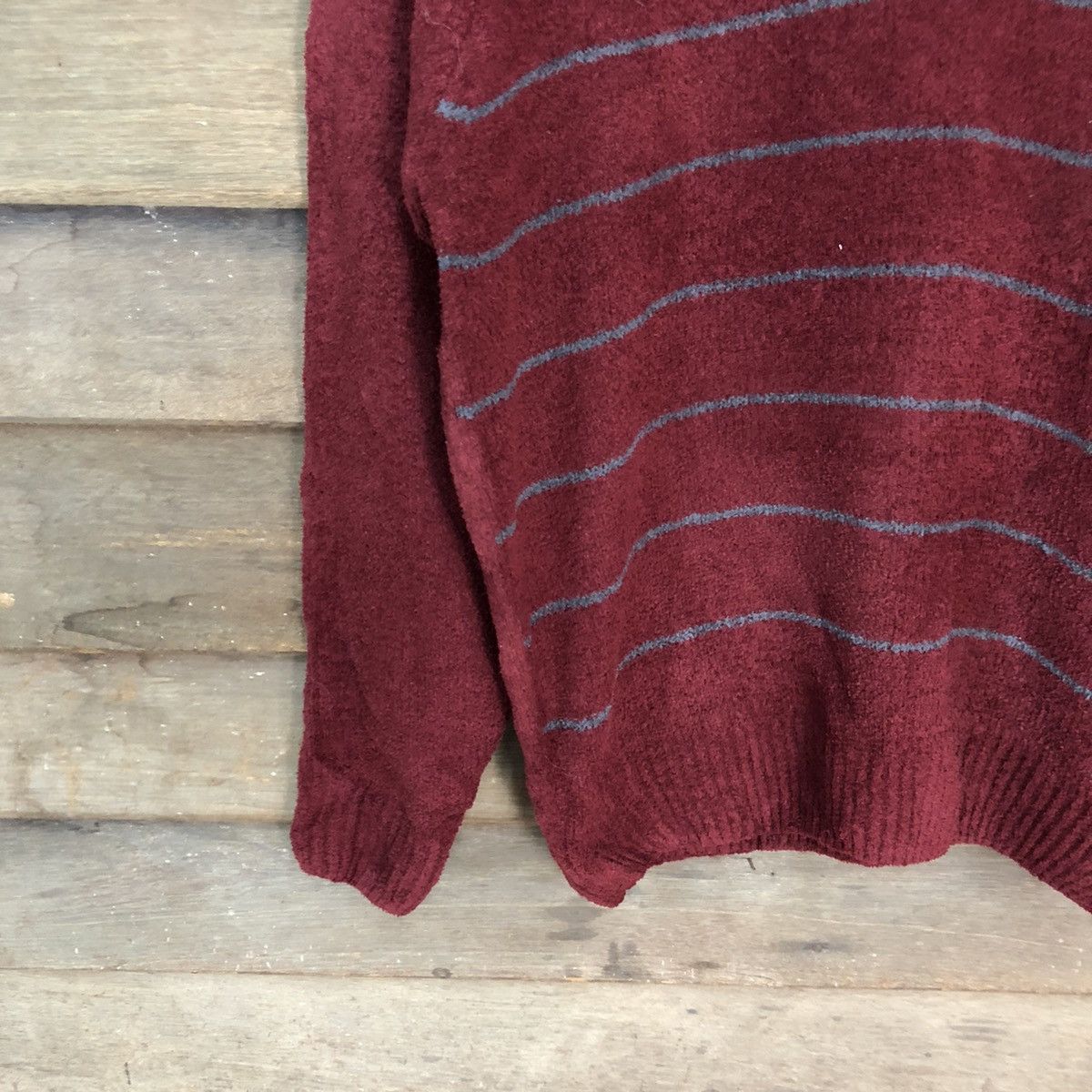 Dunlop × Vintage Dunlop Maroon stripe fleece sweatshirt vintage Knit #6970 Size US M / EU 48-50 / 2 - 4 Thumbnail