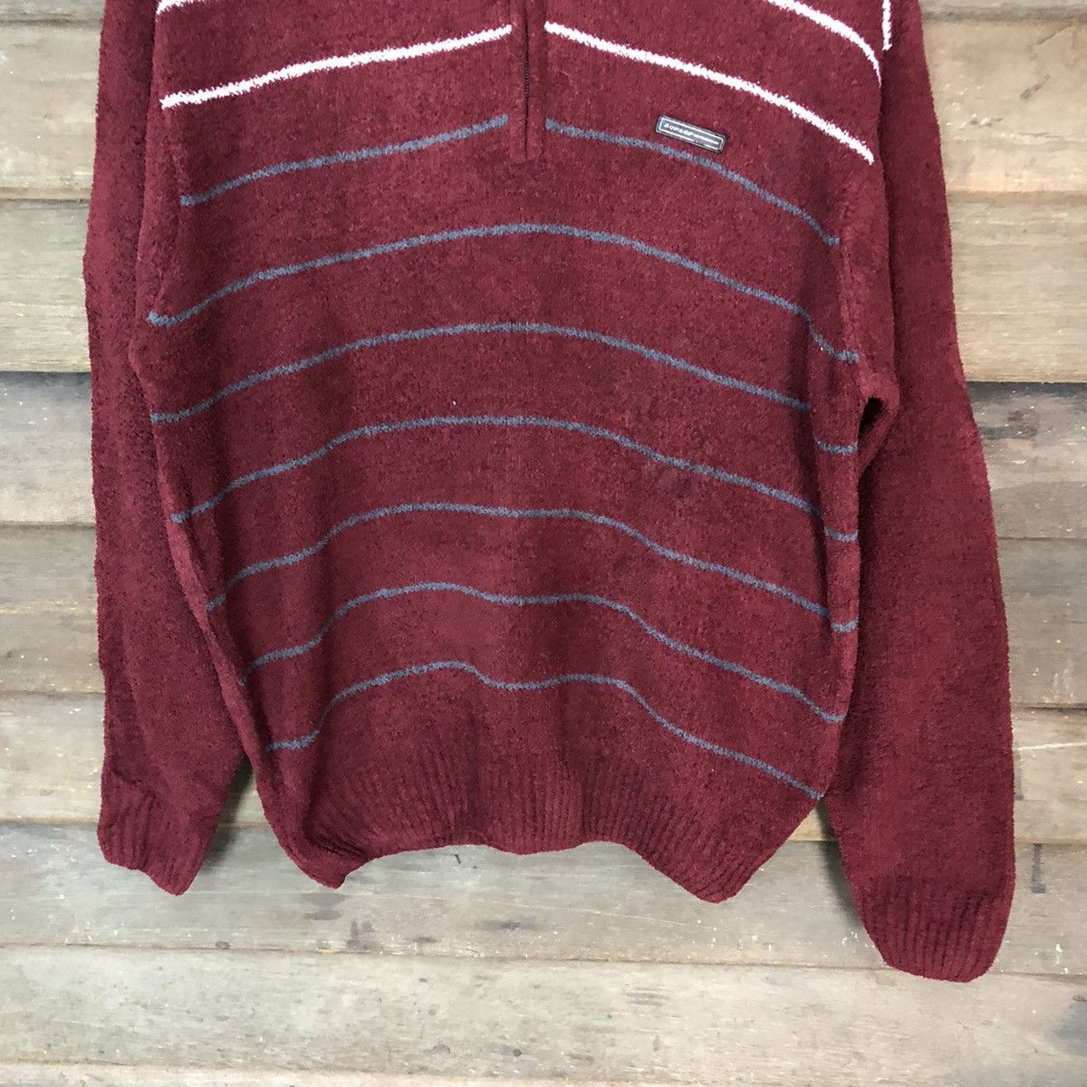 Dunlop × Vintage Dunlop Maroon stripe fleece sweatshirt vintage Knit #6970 Size US M / EU 48-50 / 2 - 3 Thumbnail