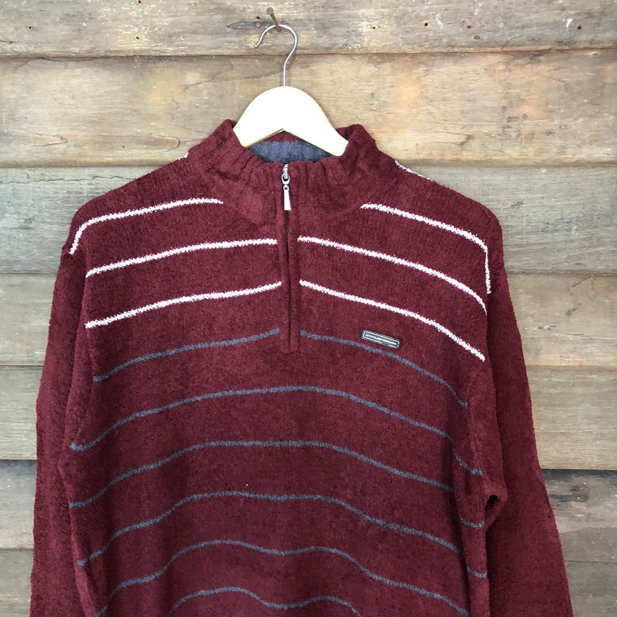 Dunlop × Vintage Dunlop Maroon stripe fleece sweatshirt vintage Knit #6970 Size US M / EU 48-50 / 2 - 2 Thumbnail