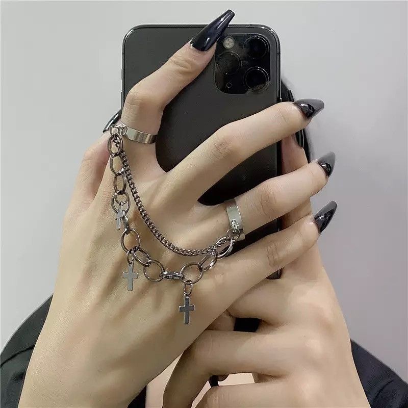 Jewelry Trendy Cross Crystal Couple Ring Size ONE SIZE - 1 Thumbnail