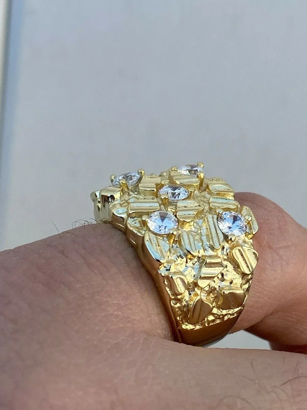 Other Solid 925 Sterling Silver 14k Gold Finish Nugget Ring 7-13 Size ONE SIZE - 7 Thumbnail